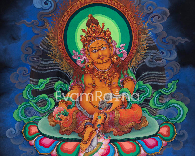 The God Of Wealth, Jambhala Thangka Print | High-Quality Pauba Canvas Print Of Buddhist Wealth Deity