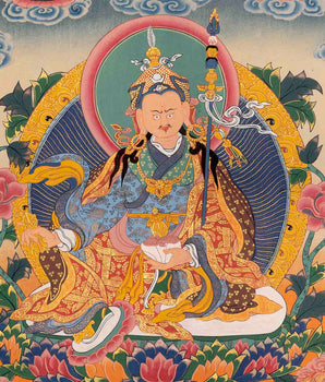 Handpainted Guru Rinpoche Surrounded By Dhyani Buddha Traditional Thangka |  Meditation And Yoga