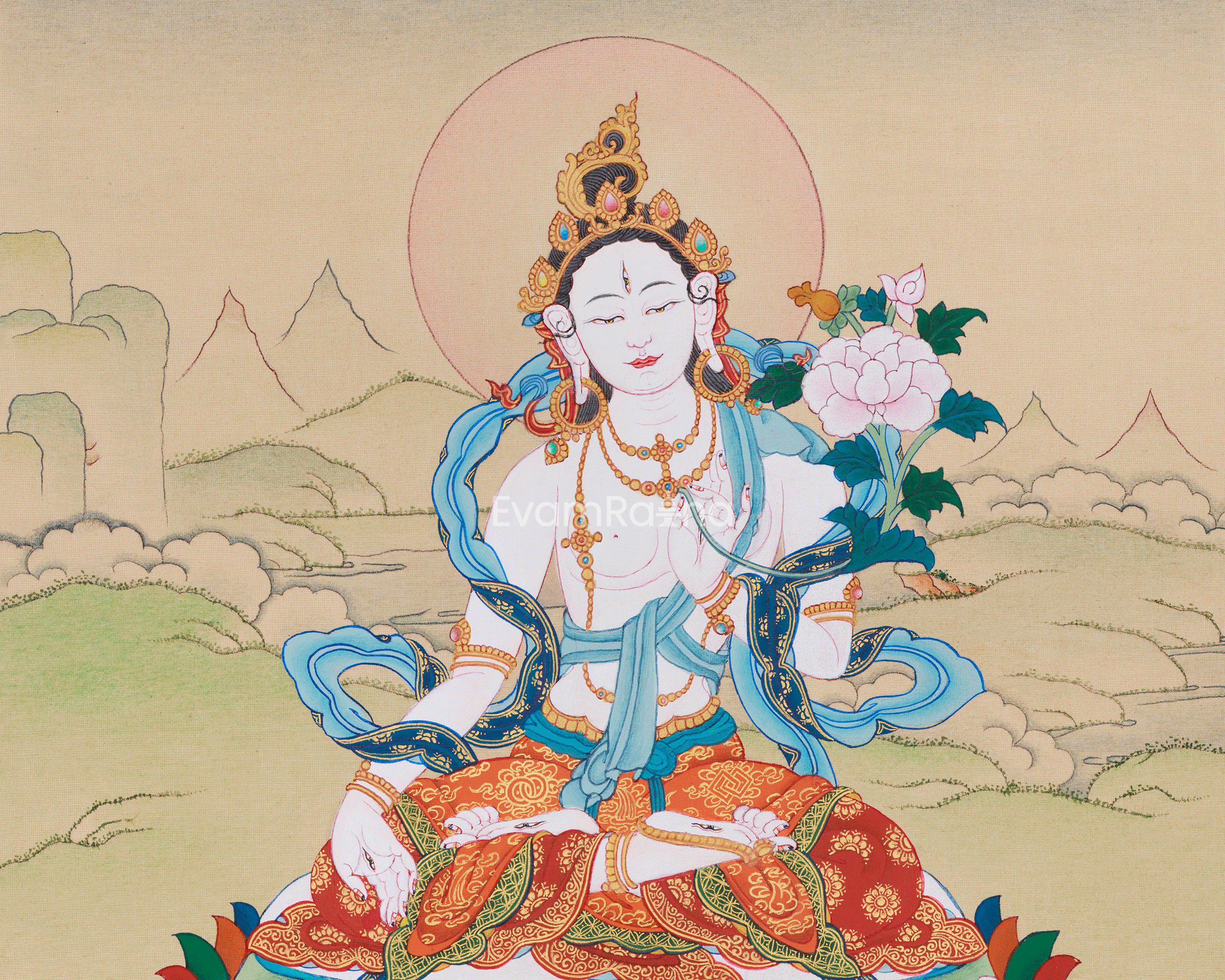 Female Deity White Tara Thangka | Goddess of Healing and Longevity