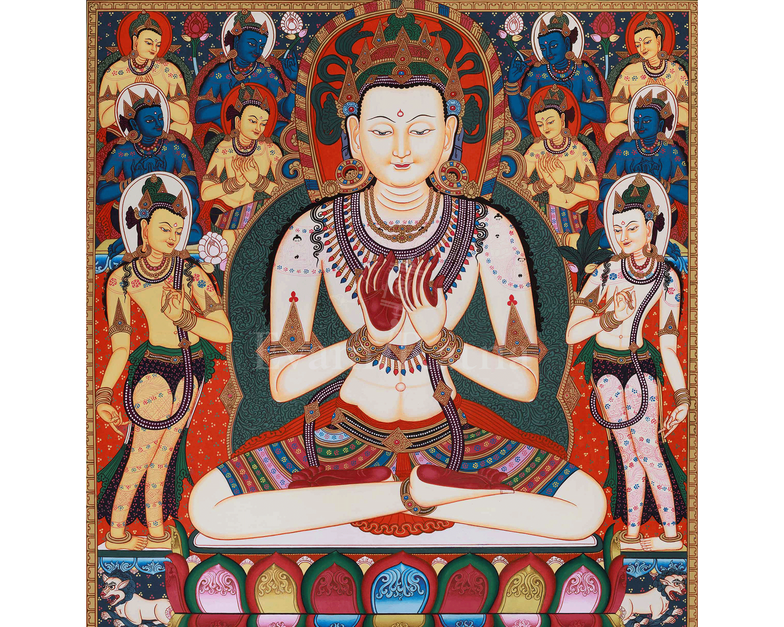 Five Dhyani Buddhas Thangka | A Sacred Representation of the Five Wisdom Buddhas