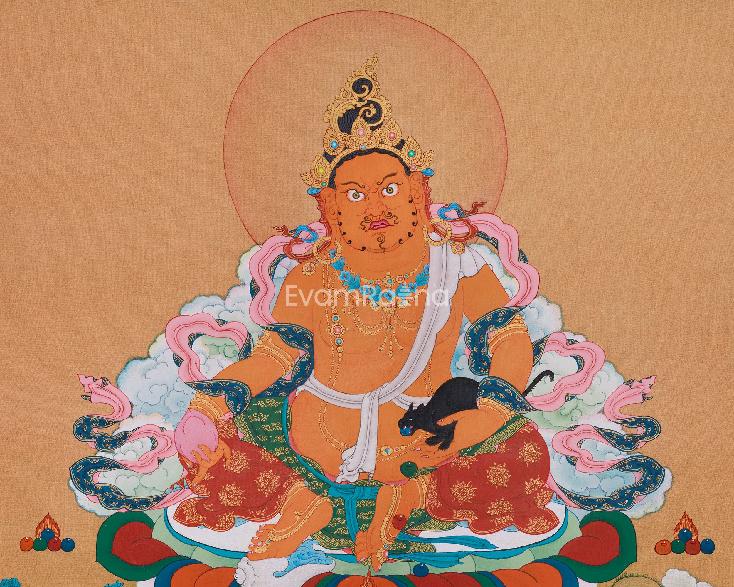 24 Inch Dzambhala Thangka | Buddhist God of Fortune and Protection