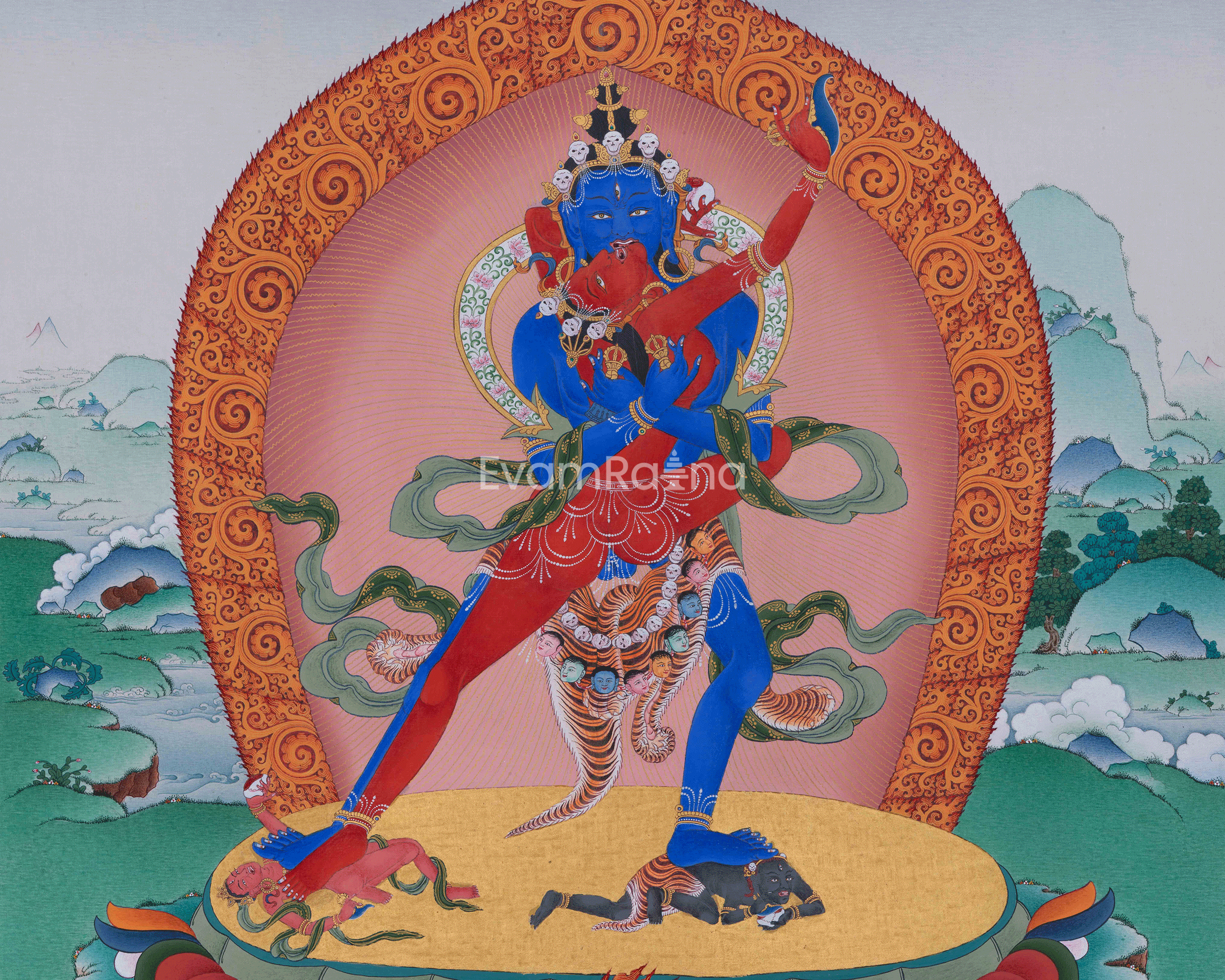 Giclee Print of Chakrasambhara with Mahakala and Mitrupa | Tantric Buddhist Deity