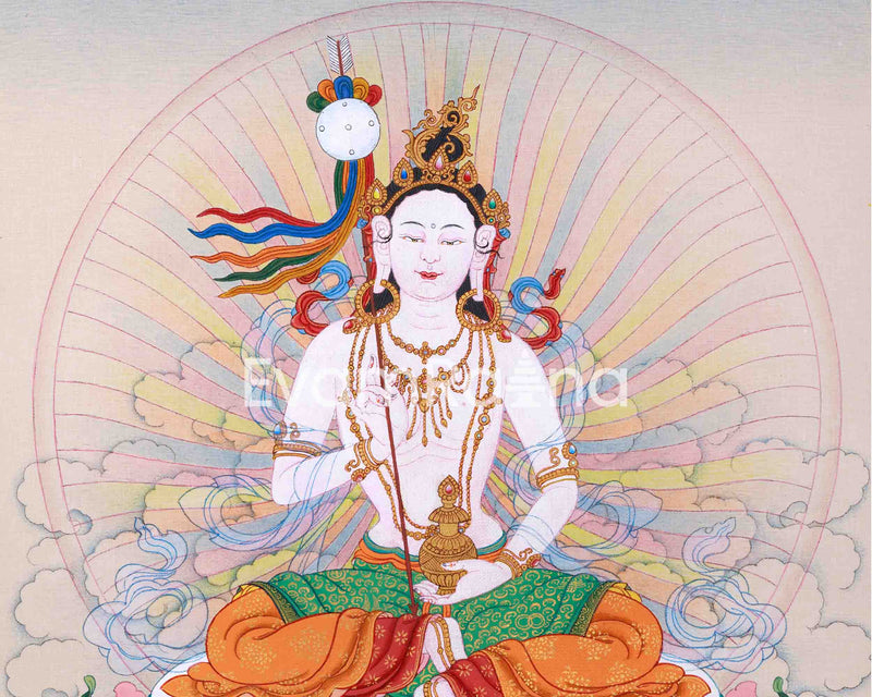 Radiant Grace: Mandarava Thangka, Embracing Divine Feminine Wisdom