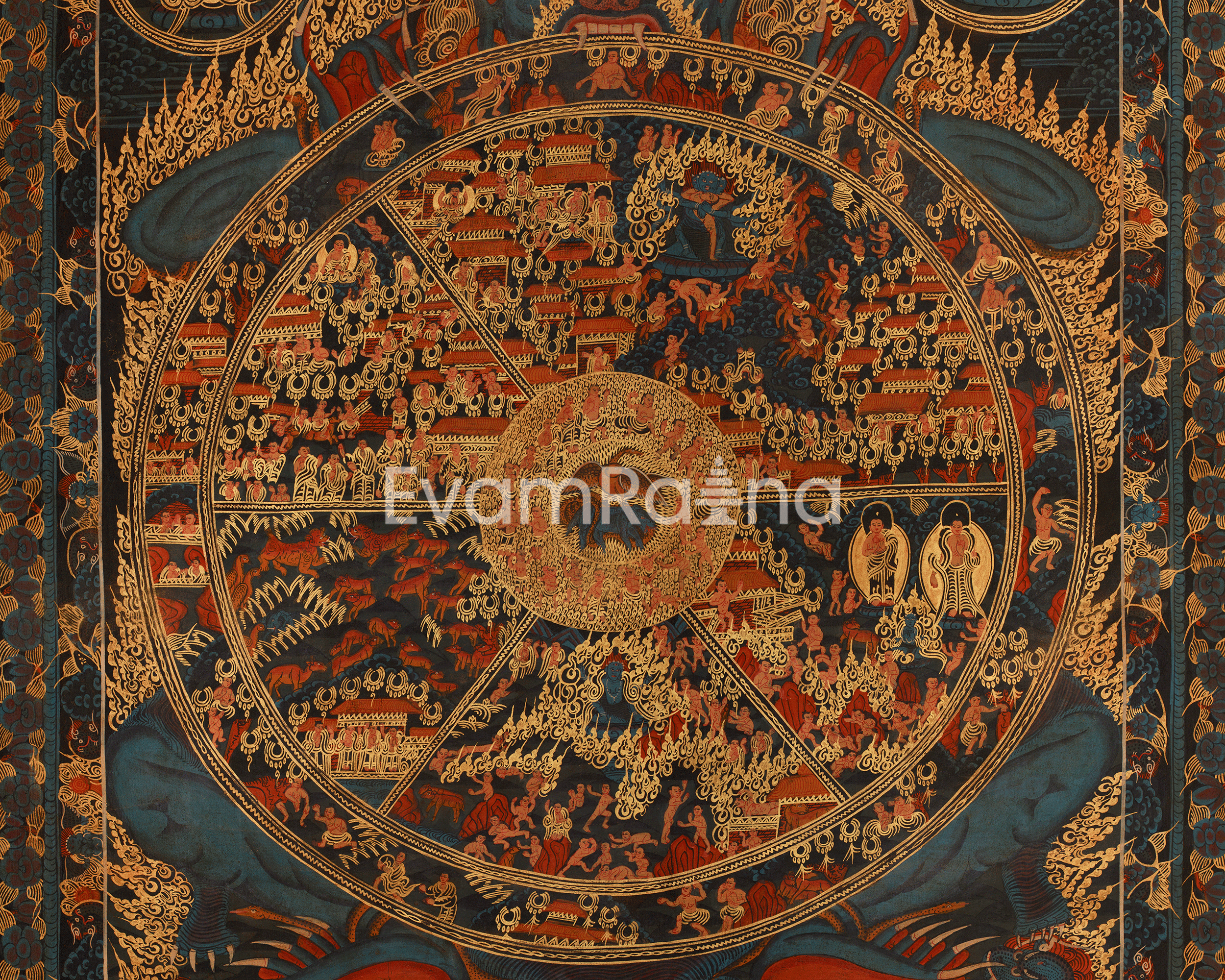 Buddhist Wheel Of Life Artwork | Tibetan Thangka Art | Sacred Meditation Mandala for Spiritual Home and Altar