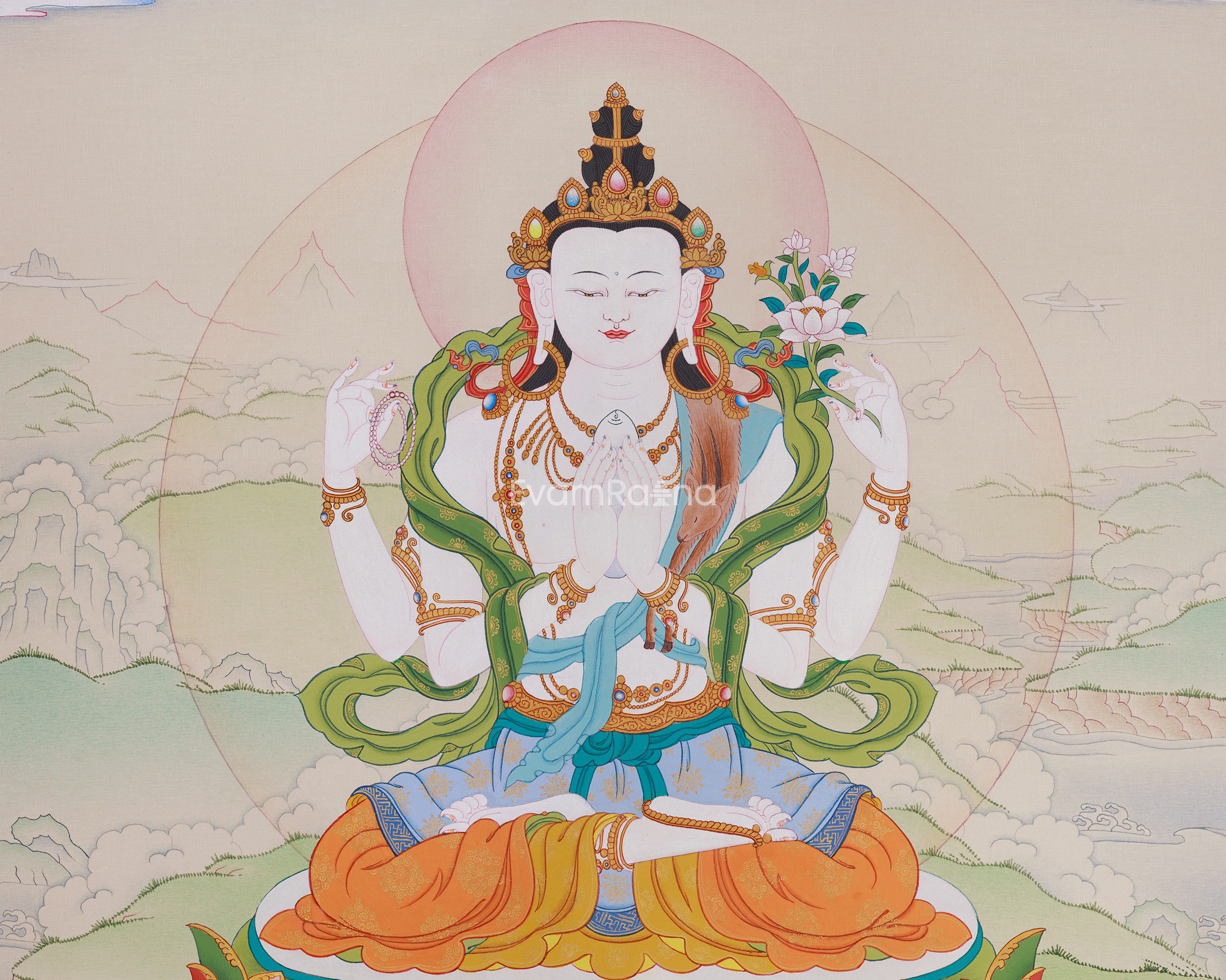 Divine Bodhisattva Chenrezig Painting | Symbol of Mercy and Protection