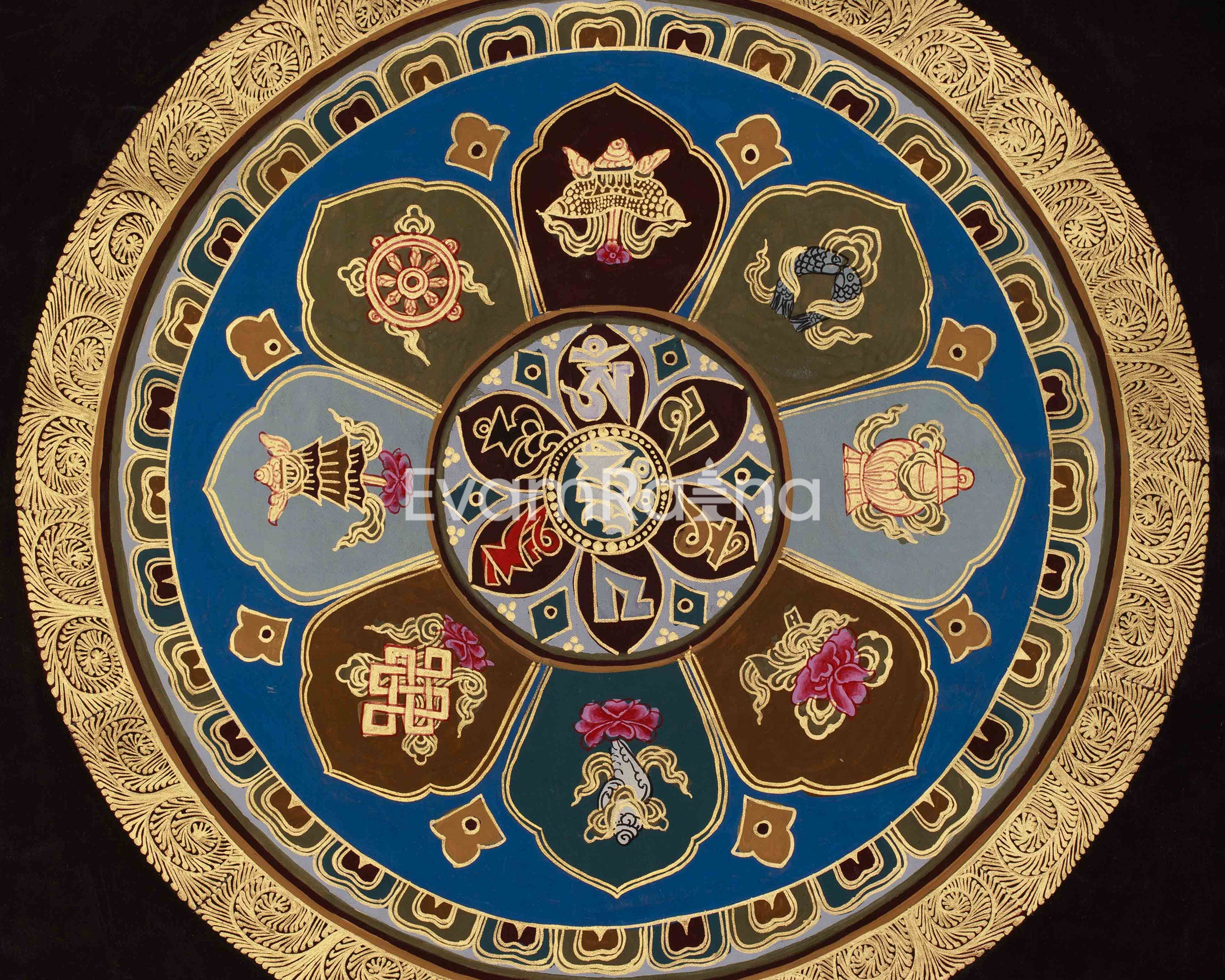 Eight Auspicious Symbols Mandala Art | Spiritual Awakening | Sacred Blessings Thangka