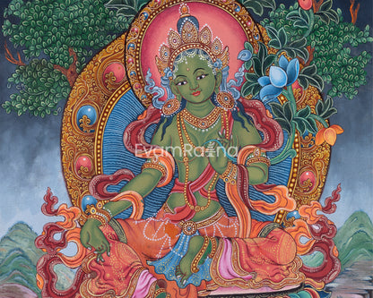 Green Tara Goddess Digital Newari Print | The Mother Tara Art For Mindfulness & Meditation