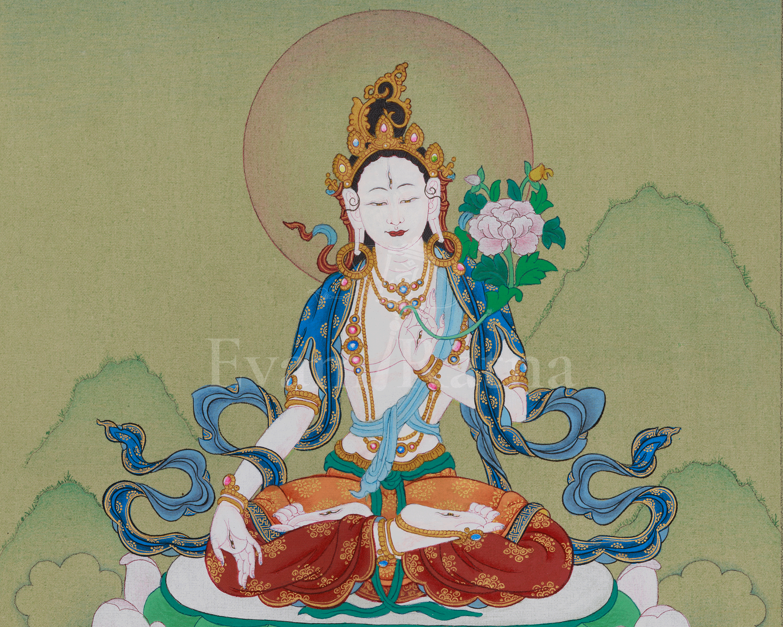 Long Life Deity White Tara Thangka | Seven-Eyed Deity | Sita Tara Artwork