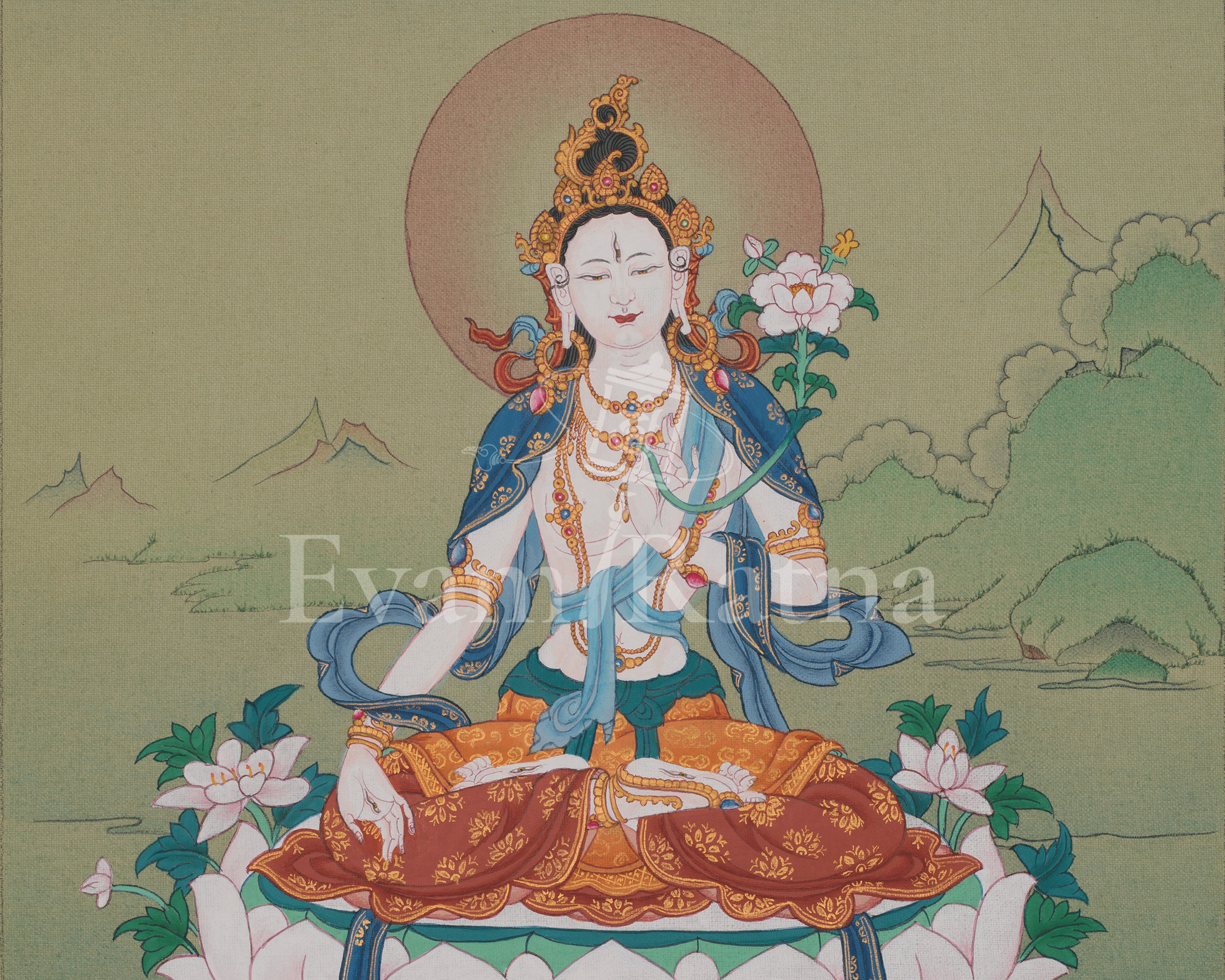 White Tara Spiritual Thangka | Seven Eyed Deity | Healing Deity | Home Decor