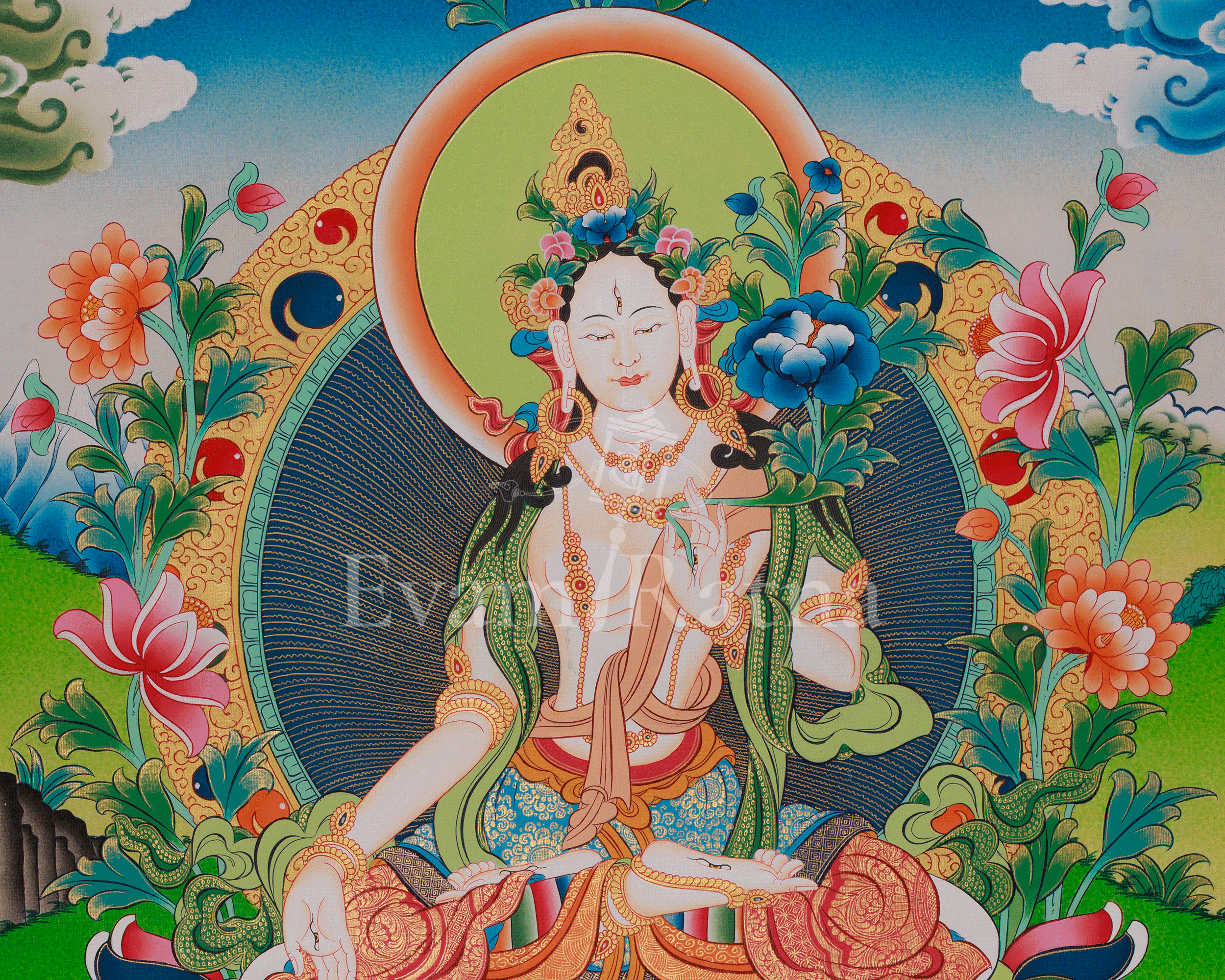 Himalayan Thangka of White Tara | Seven-Eyed Deity | Tibetan Buddhism