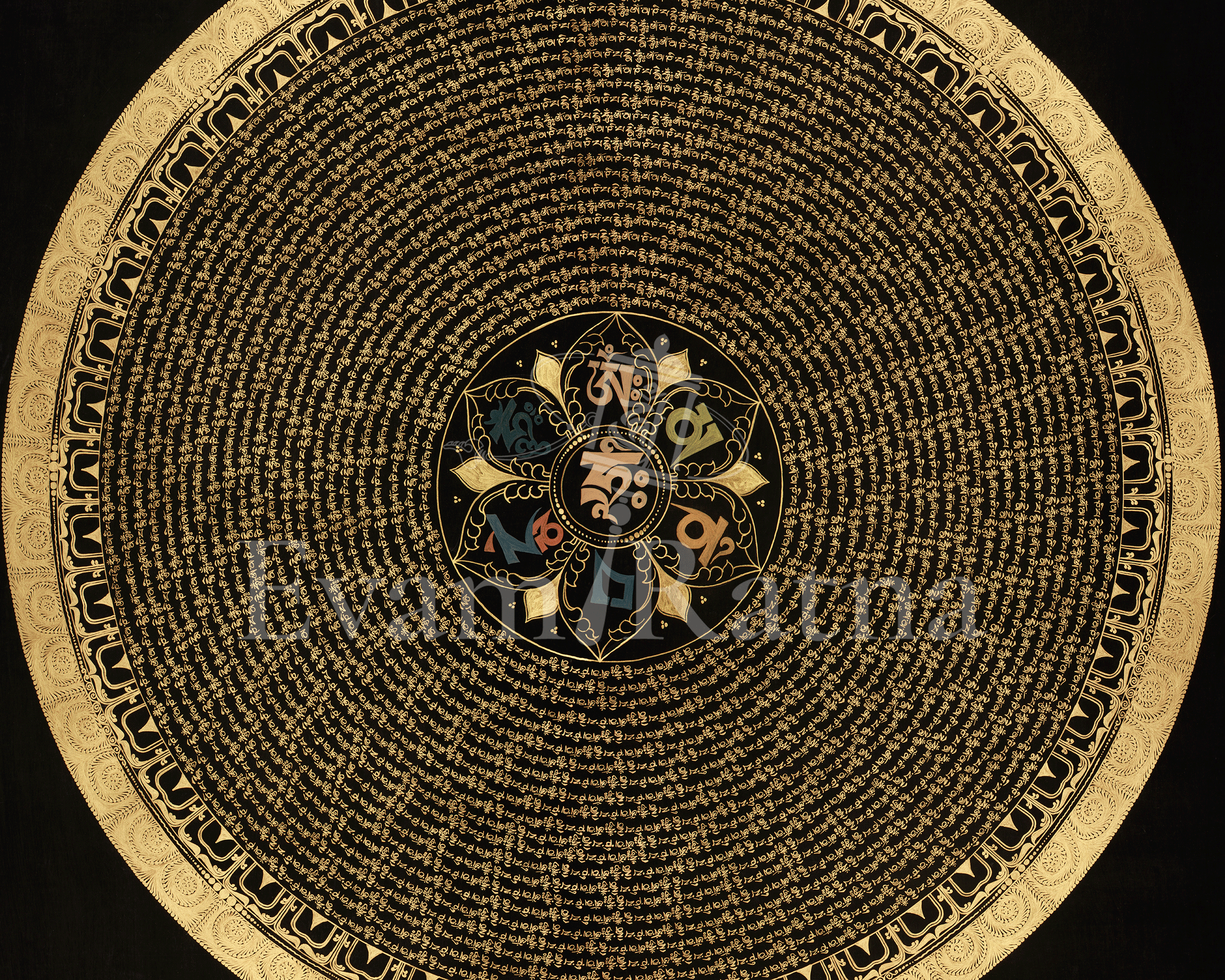 Buddhist Mantra Mandala Artwork | Hand Painted Himalayan Meditation Thangka