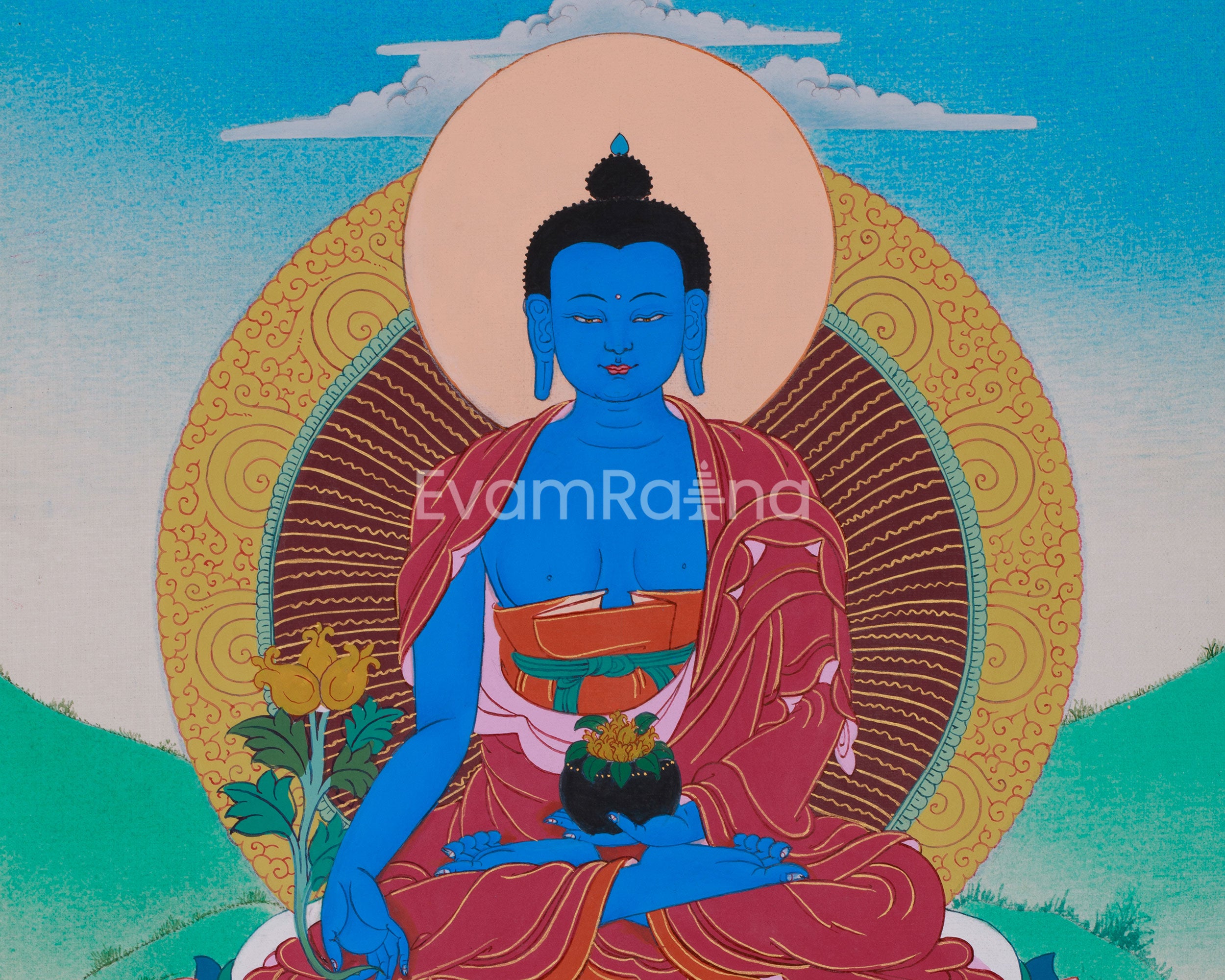 Sacred Buddha Medicine Thangka | Buddha of Healing and Protection