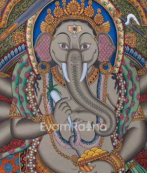 8 Armed Shree Ganesha Pauba Giclee Art Print | The Deity Of Remover Of Obstacles Print For Decoration