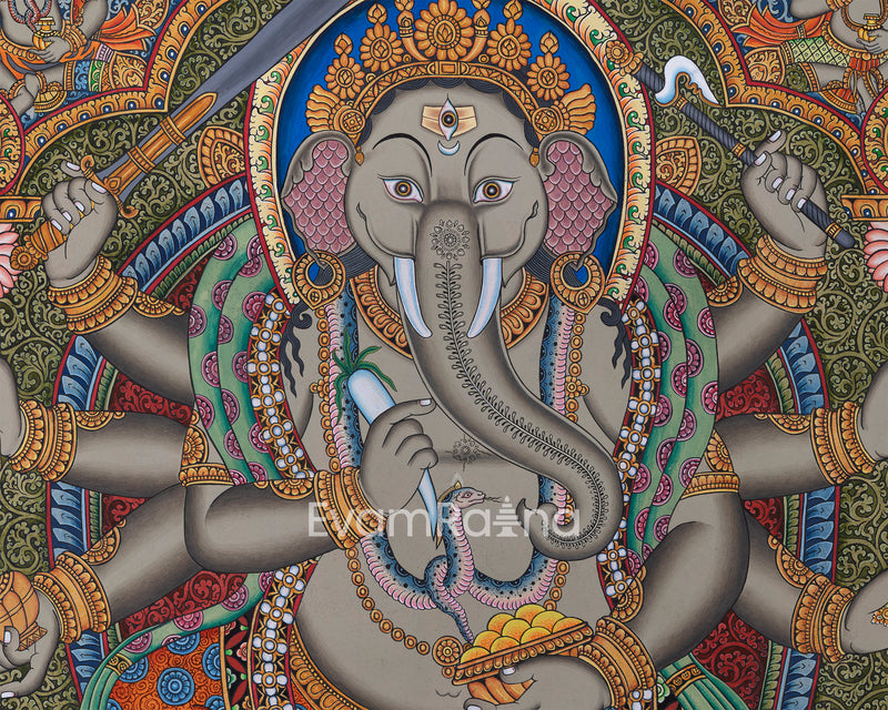 8 Armed Shree Ganesha Pauba Giclee Art Print | The Deity Of Remover Of Obstacles Print For Decoration