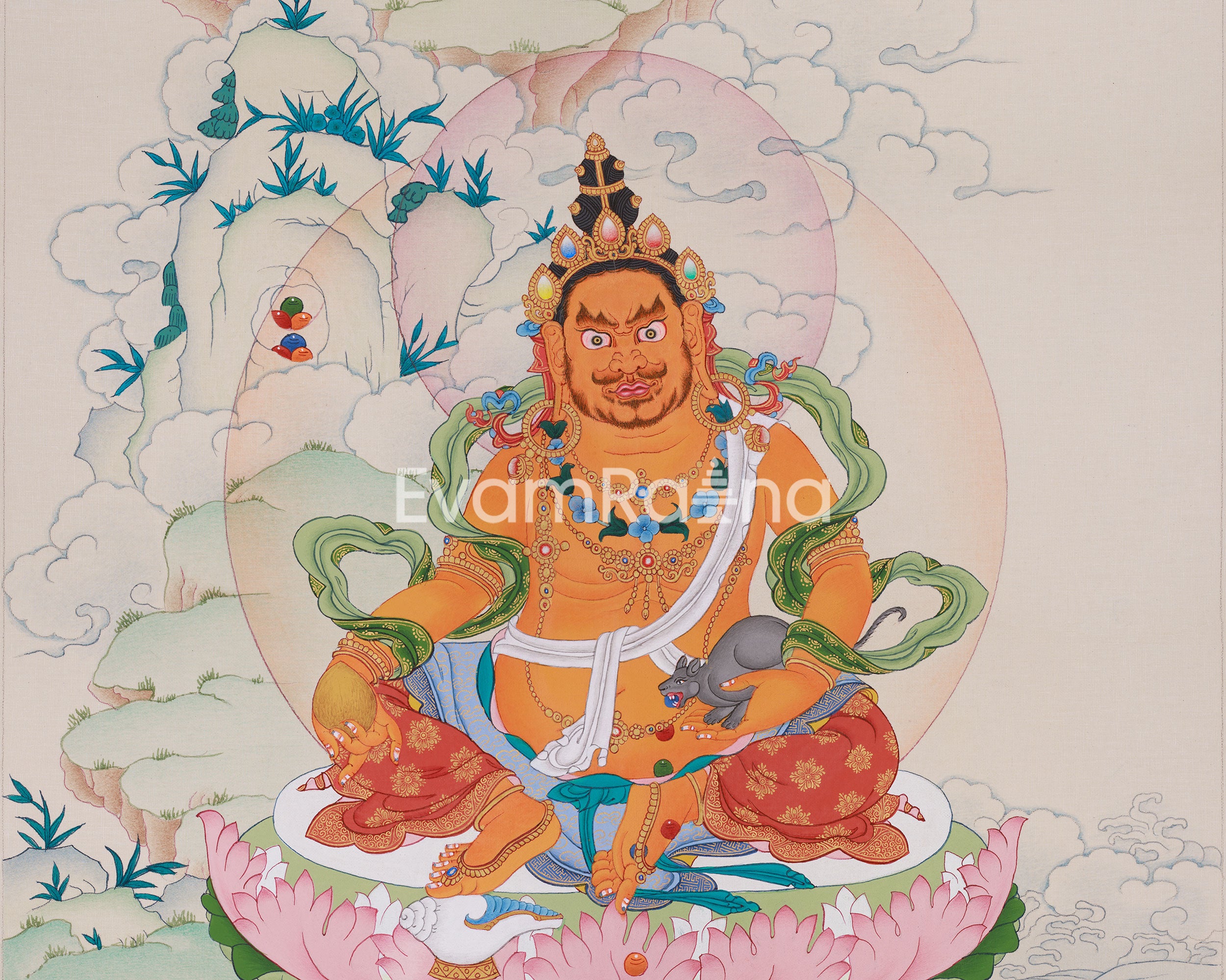 Hand-painted Dzambhala Thangka | Spiritual Wealth