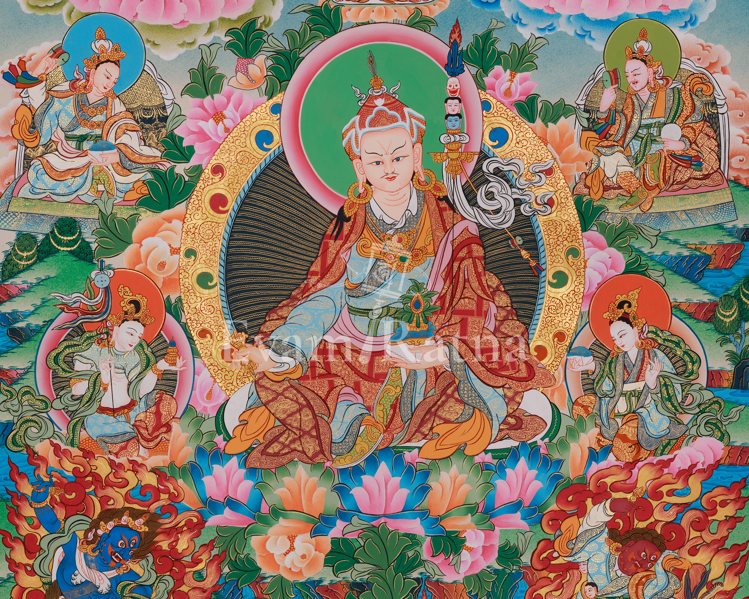 Precious Guru Rinpoche Thangka | Tibetan Buddhist Altar | Lotus Born Master