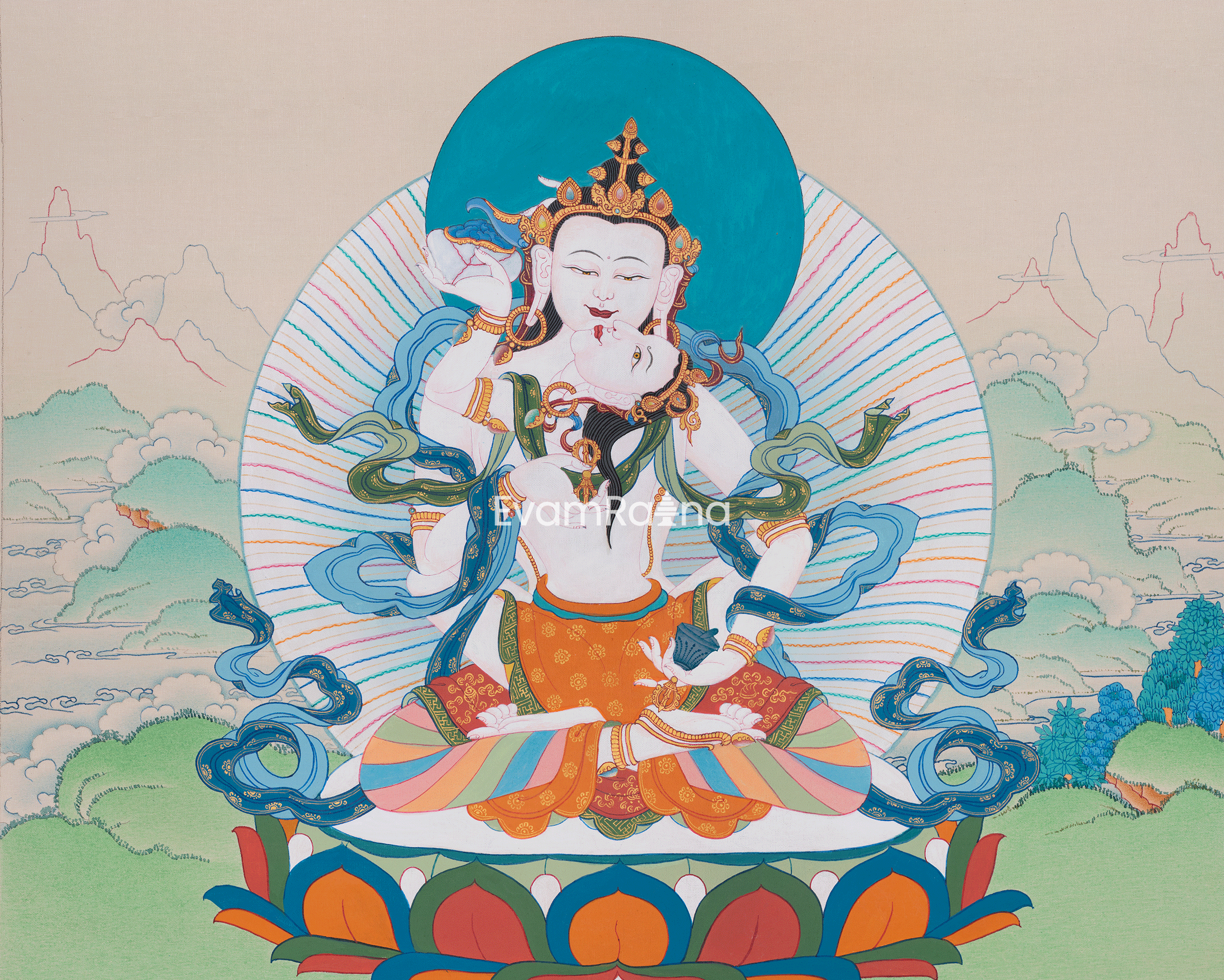 Traditional Thangka of Vajrasattva Consort (Yab-Yum) | The Divine Union of Wisdom and Compassion
