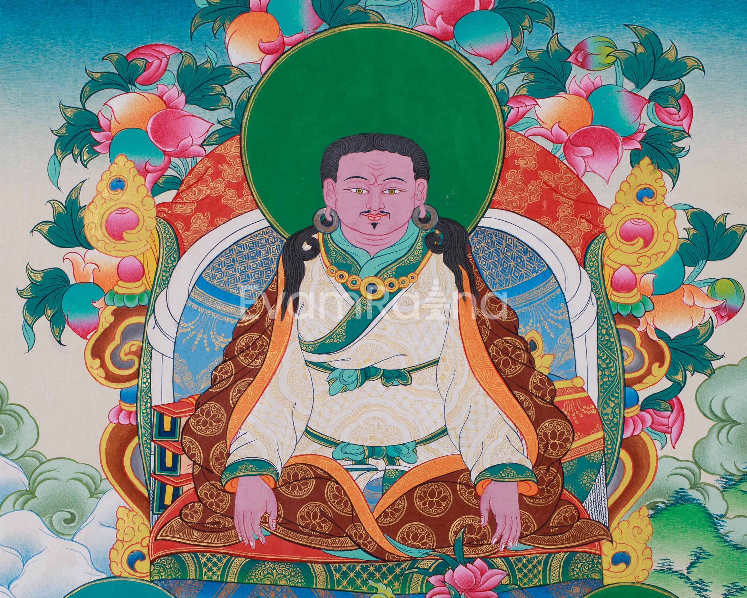 Sacred Thangka of Guru Marpha with Milarepa & Gampopa | Great Buddhist Masters