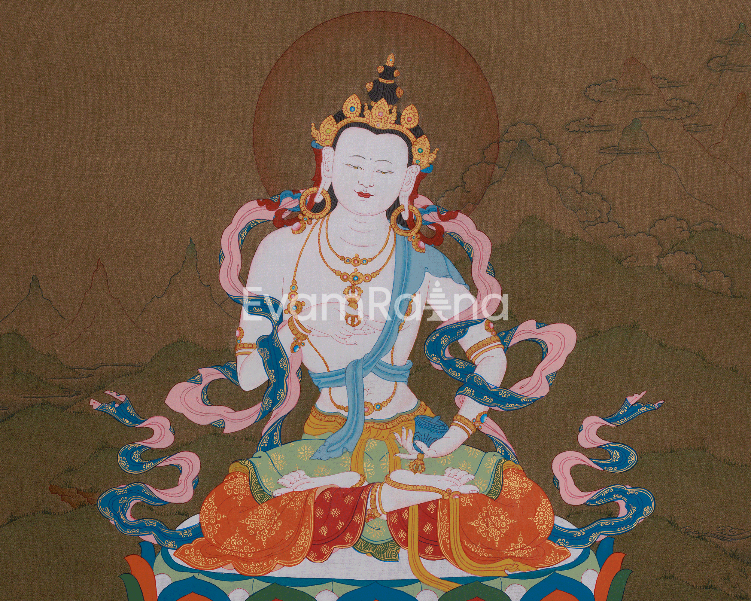 Hand Painted Vajrasattva Thangka | Symbolizing Purity, Wisdom, and Spiritual Renewal