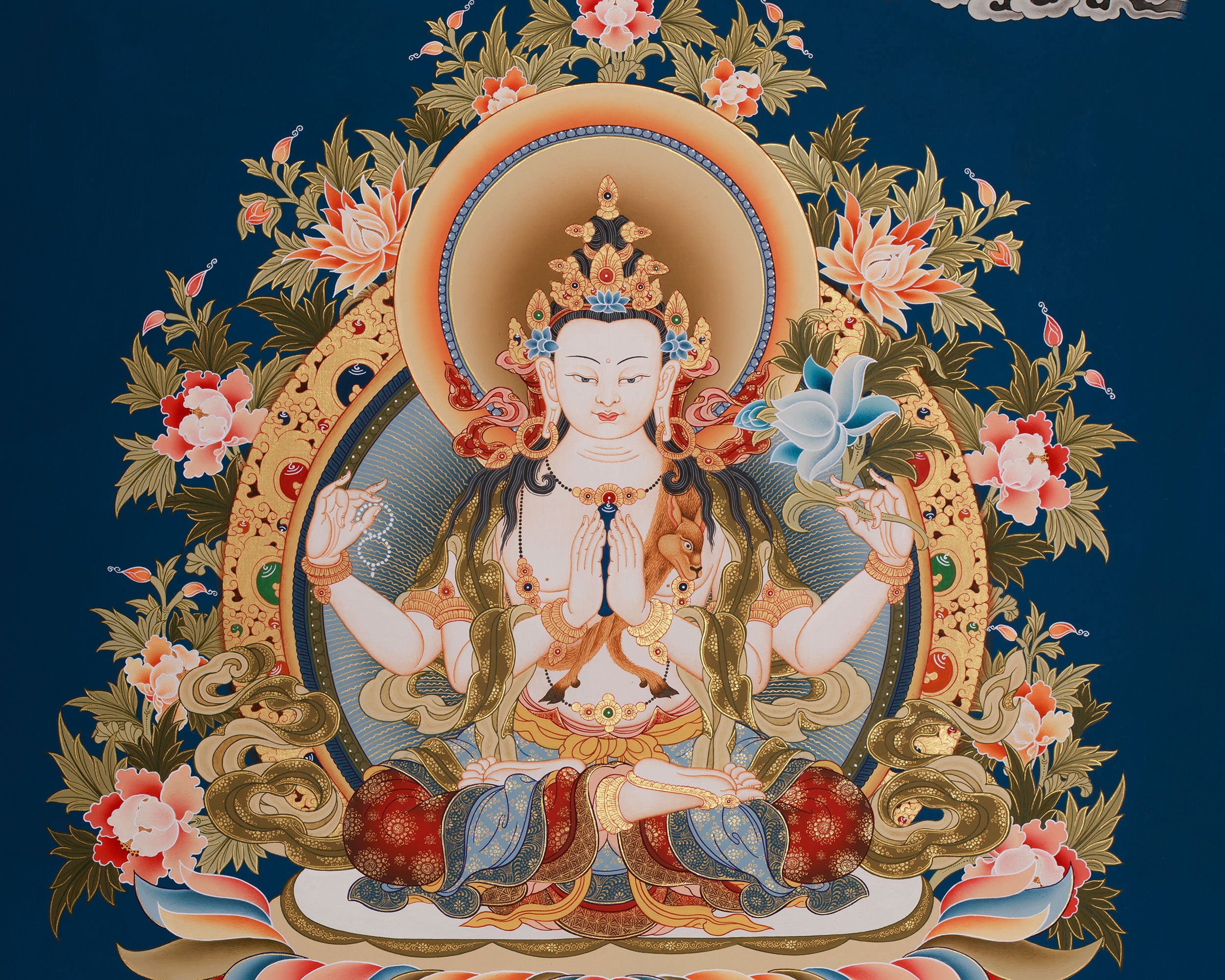Compassionate Buddha Chenrezig (Avalokiteshvara) Thangka | Deity of Mercy, Wisdom & Enlightened Activity