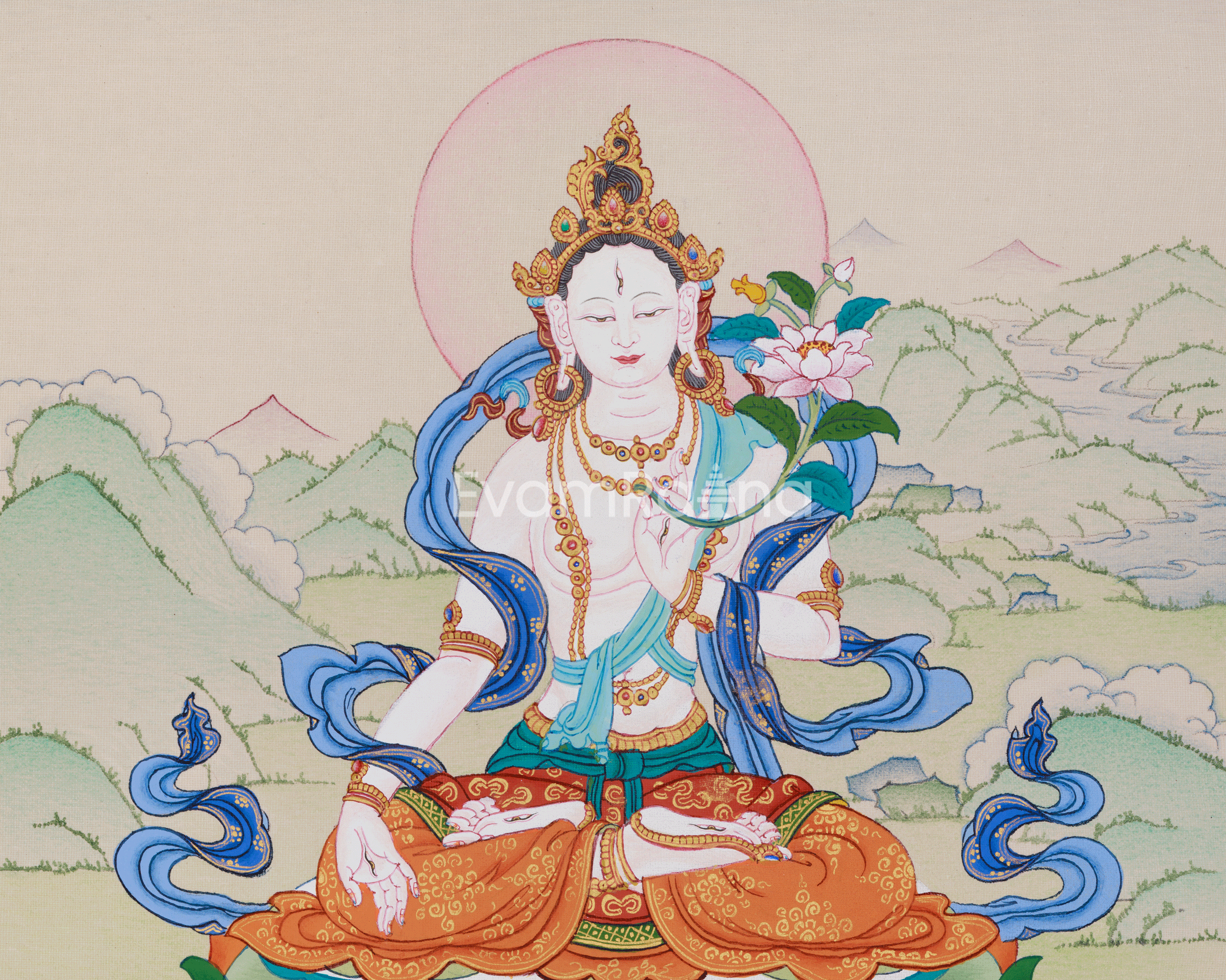 White Tara Female Buddhist Thangka | The Seven-Eyed Goddess of Protection and Longevity