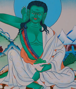 Hand-Painted Milarepa Thangka | Tibetan Buddhist Master
