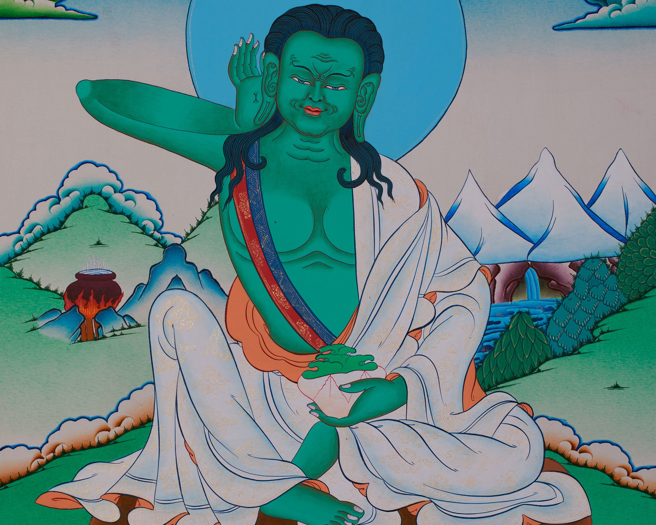 Hand-Painted Milarepa Thangka | Tibetan Buddhist Master