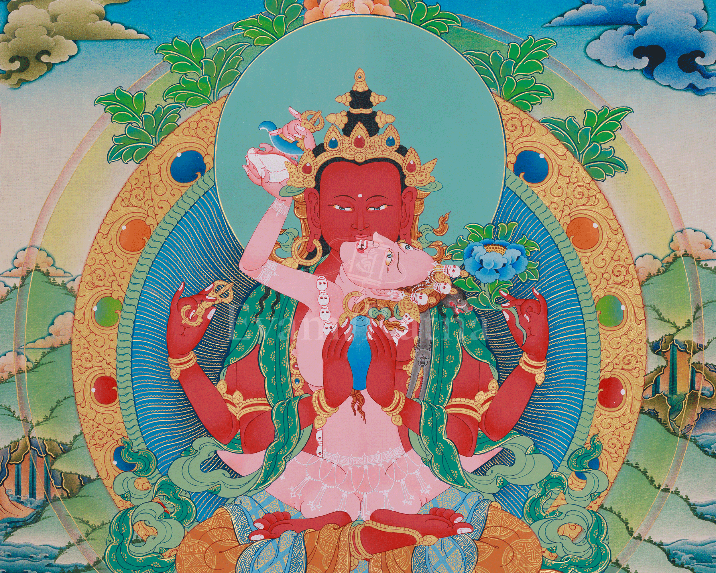 Traditional Red Chenrezig Thangka | Sacred Art of Compassion
