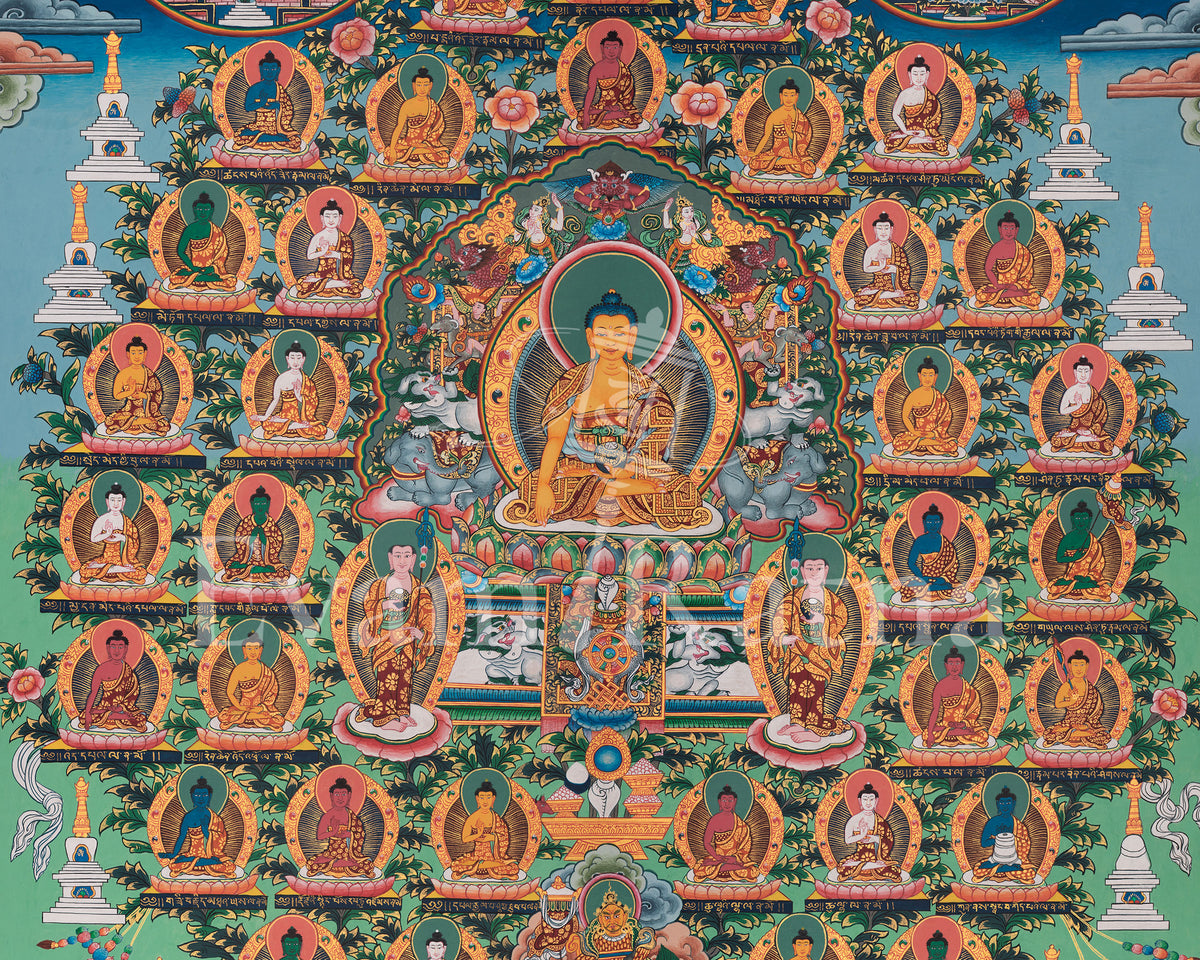 Tibetan 35 Buddhas Thangka | Hand-Painted Himalayan Buddhist Art