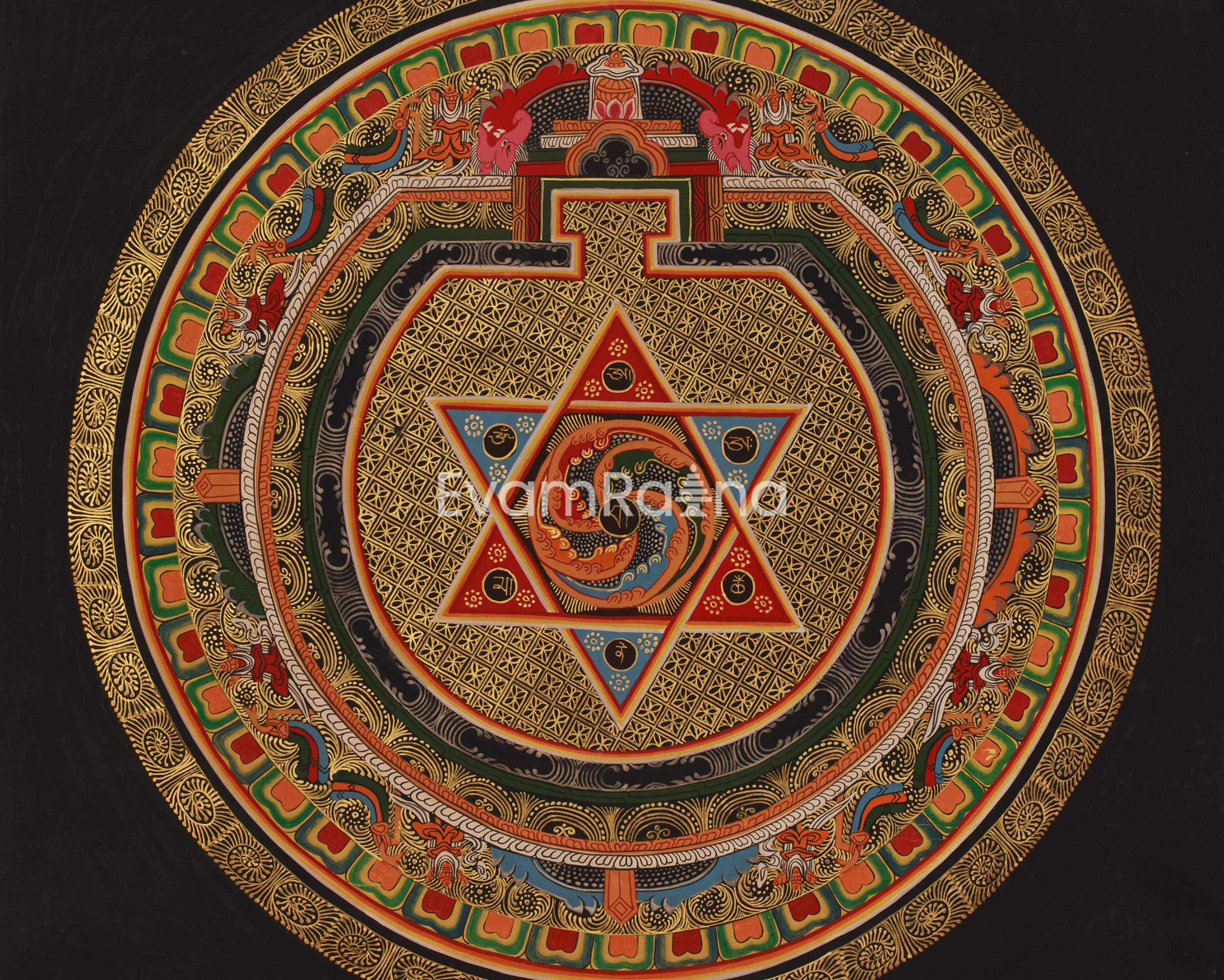 Tibetan Artwork of Mantra Mandala | Meditation Altar