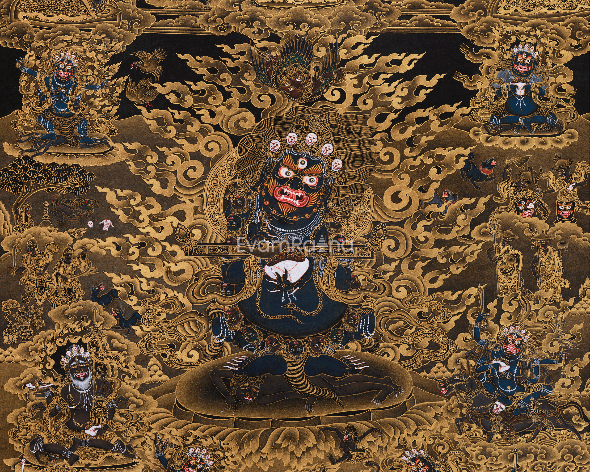Wrathful Sakya Mahakala Thangka | Dharmapala of Sakya Tradition