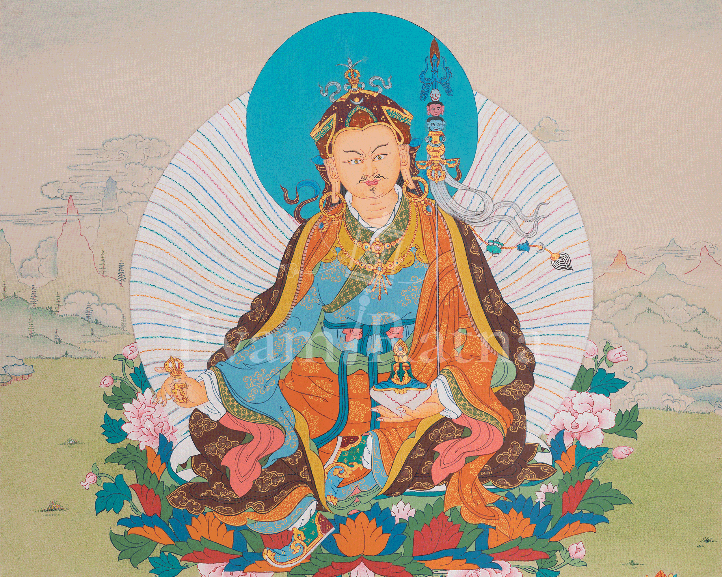 Guru Rinpoche Tibetan Art | Padmasambhava Sacred Artwork | Thangka Painting