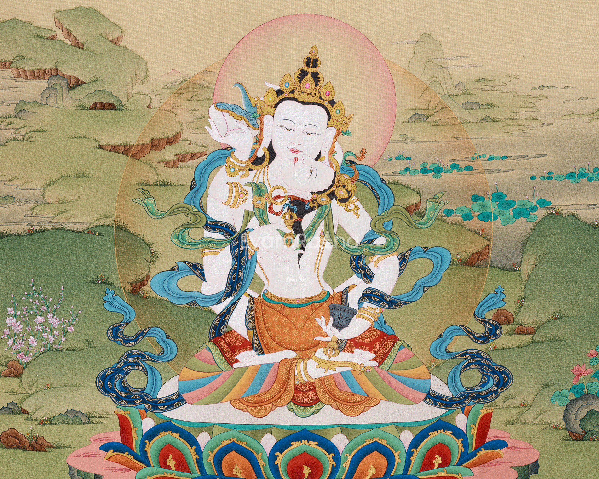 Vajrasattva with Consort Thangka | Sacred Symbol of Unity and Enlightenment