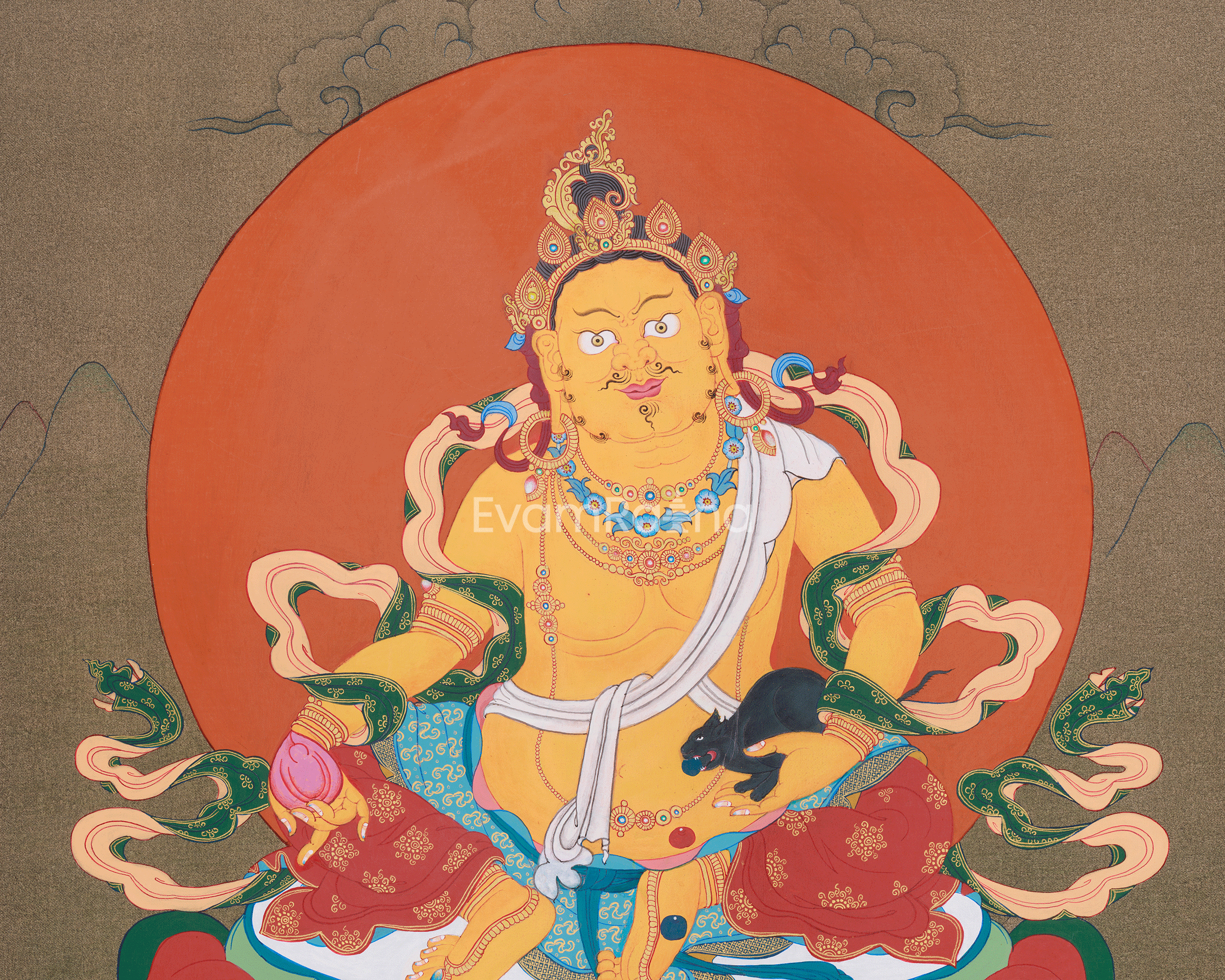 Exquisite Sacred Thangka of Dzambhala | Spiritual Generosity and Protection
