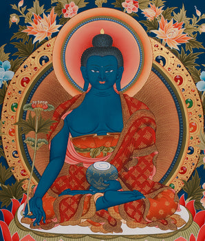 Thangka of Medicine Buddha (Bhaisajyaguru), The Supreme Healer