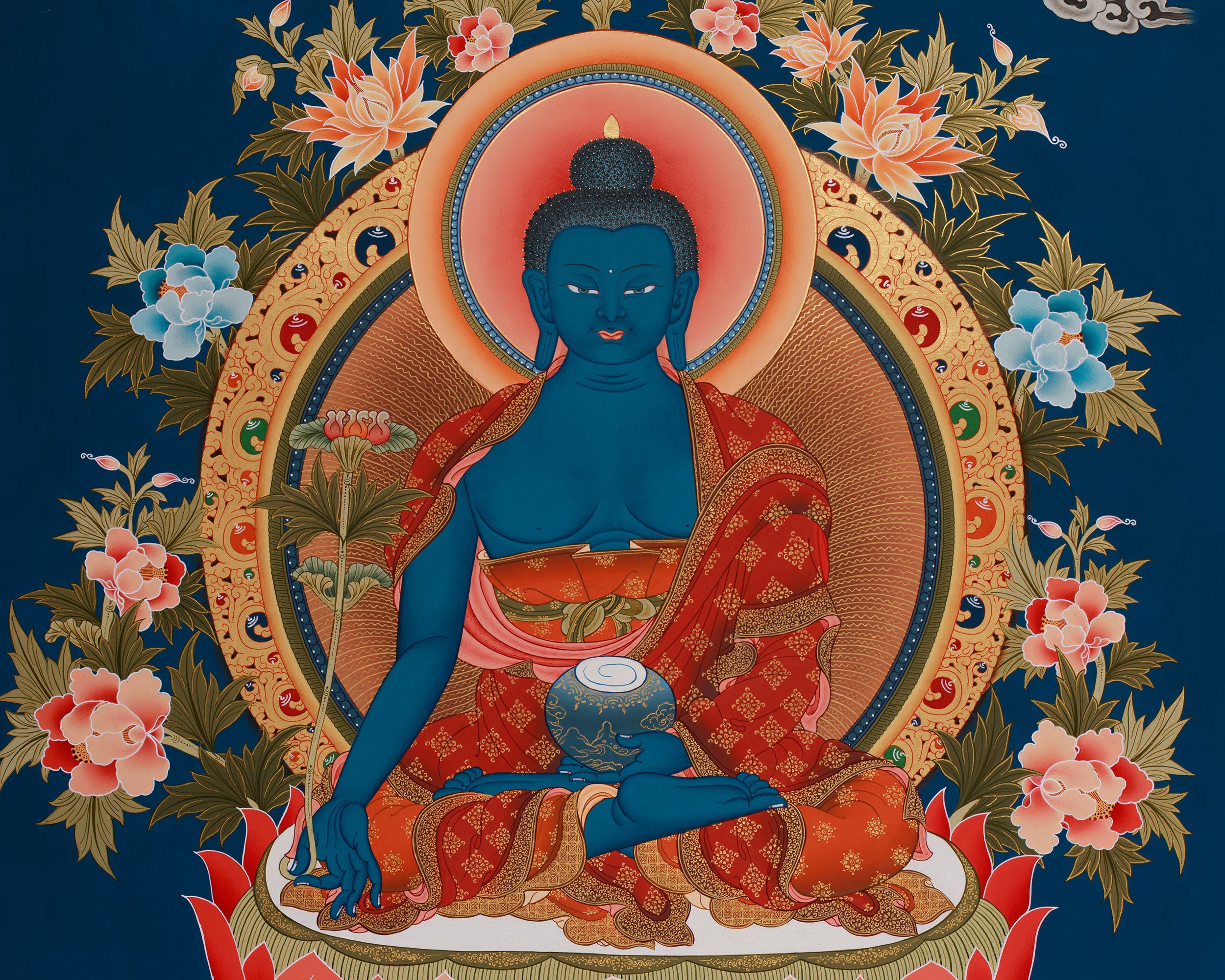 Thangka of Medicine Buddha (Bhaisajyaguru), The Supreme Healer