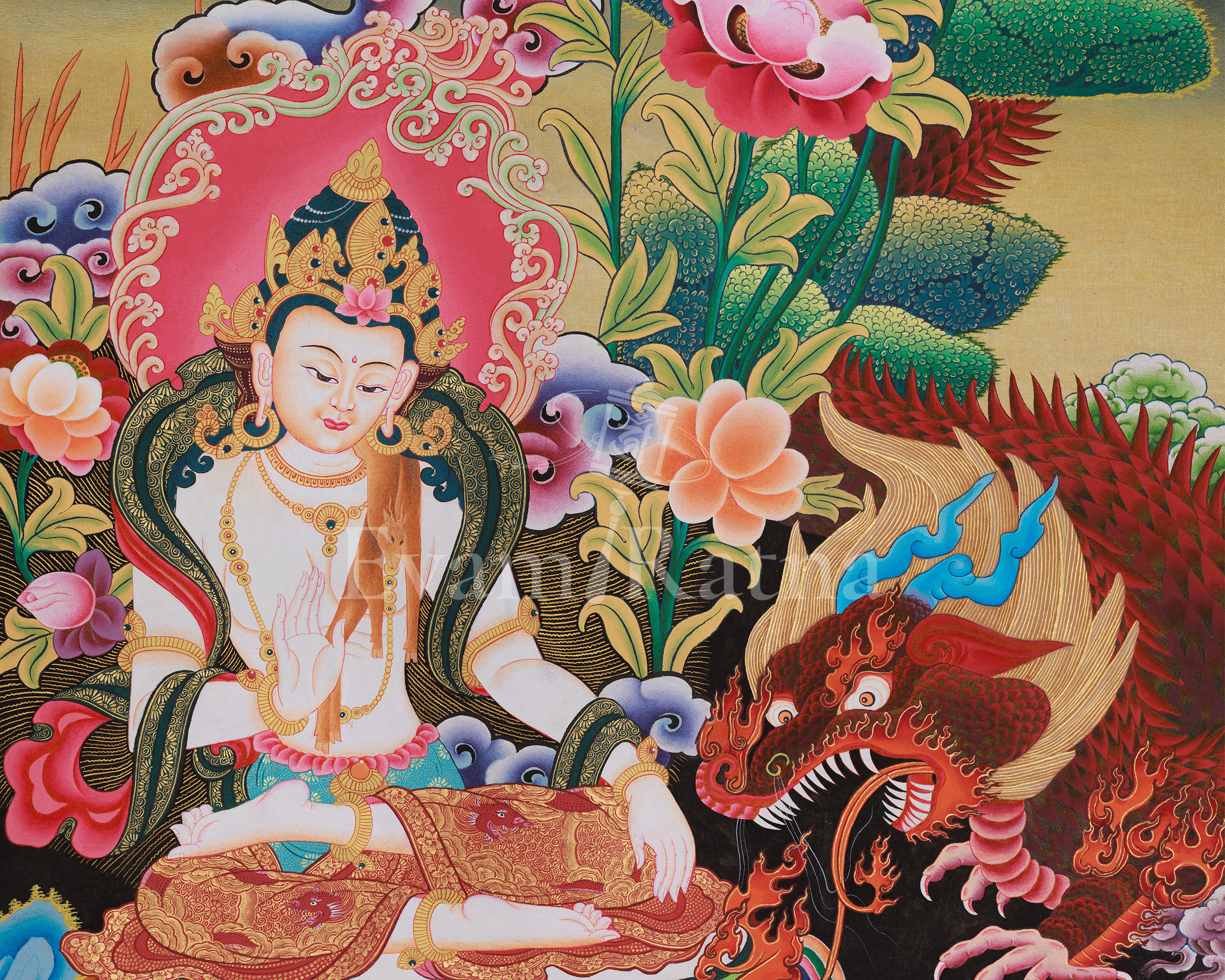 Traditional Two-Armed Chenrezig Thangka | A Sacred Artwork of Compassion and Protection