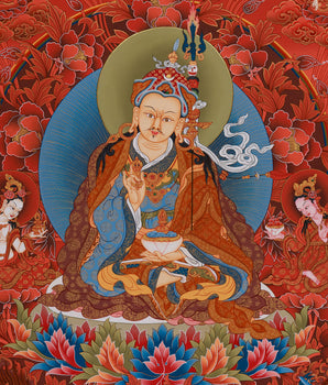 Peaceful Guru Tsokye Dorje | Red Hues Tibetan Artwork