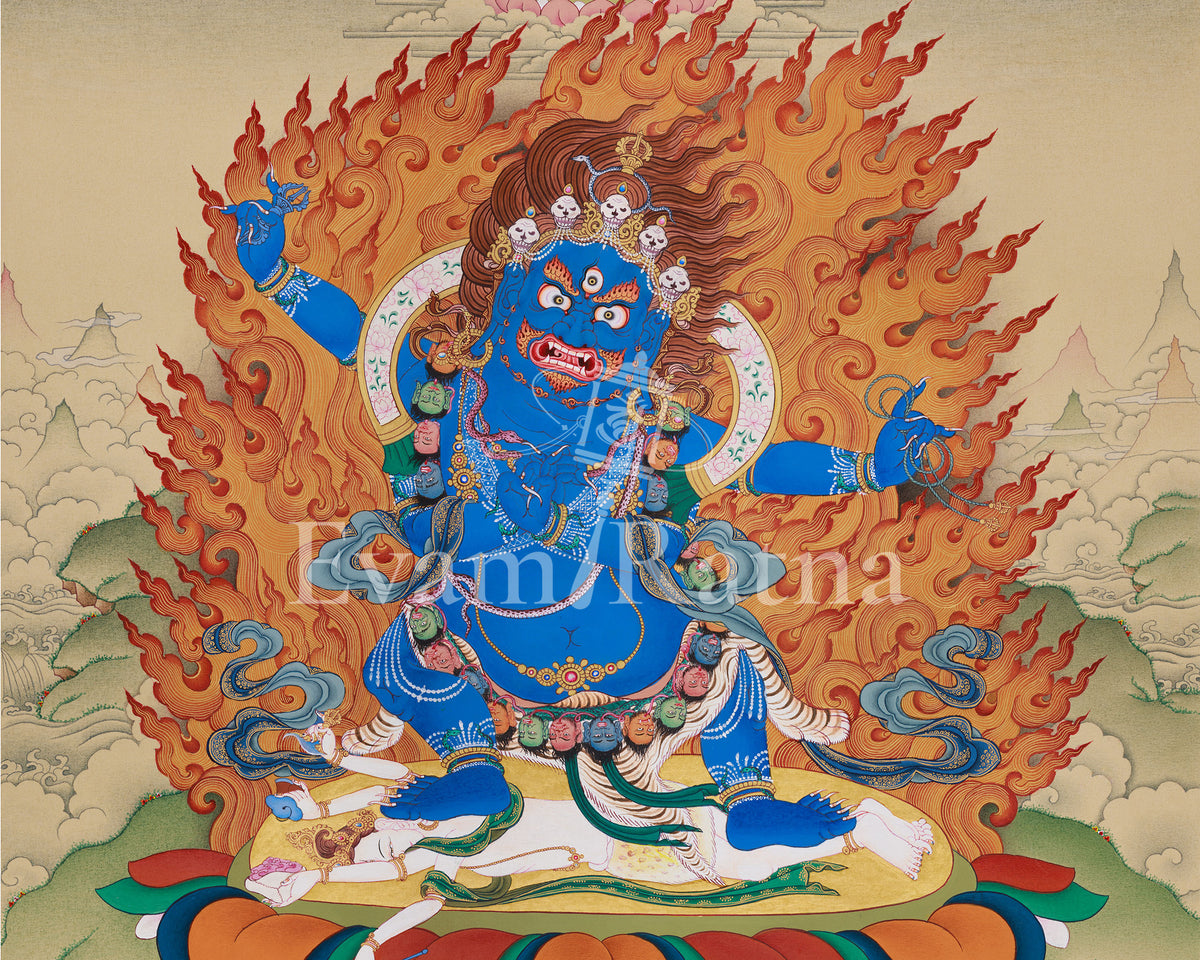 Traditional Thangka of Buta Damara With Mitrupa | Wrathful Bodhisattva Vajrapani