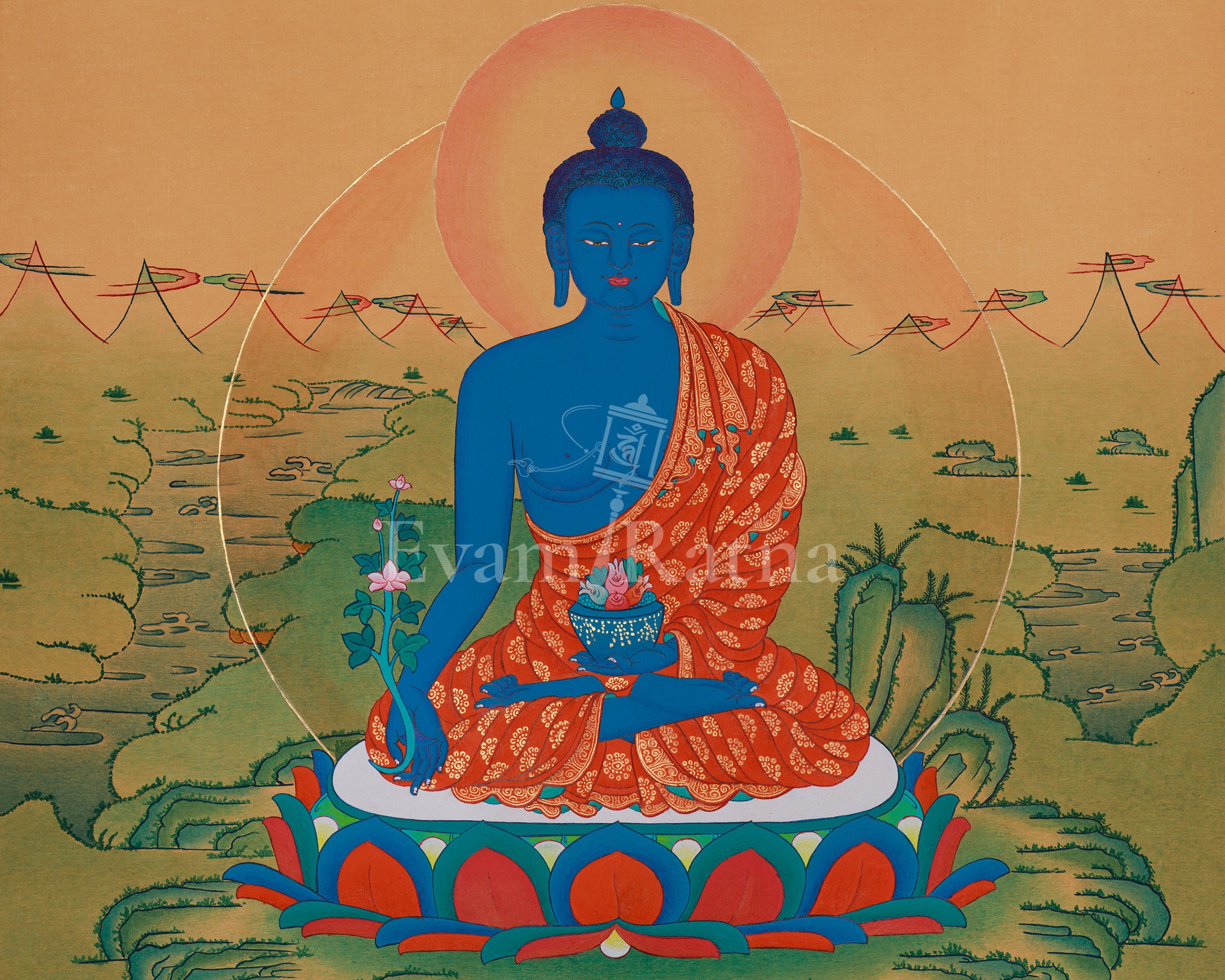 Bhaisajyaguru Tibetan Thangka | Medicine Buddha Art | Healing Deity