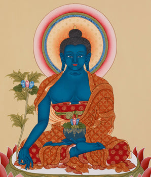 Blue Buddha Thangka | Tibetan Medicine Buddha for Healing & Protection