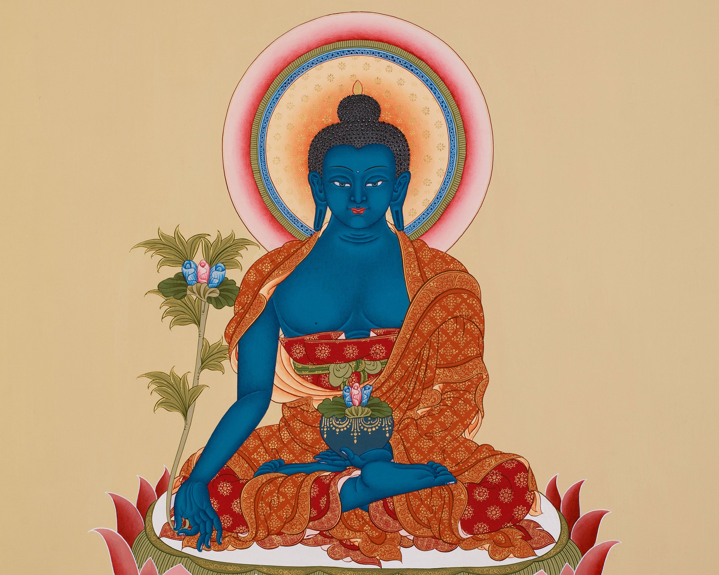 Blue Buddha Thangka | Tibetan Medicine Buddha for Healing & Protection