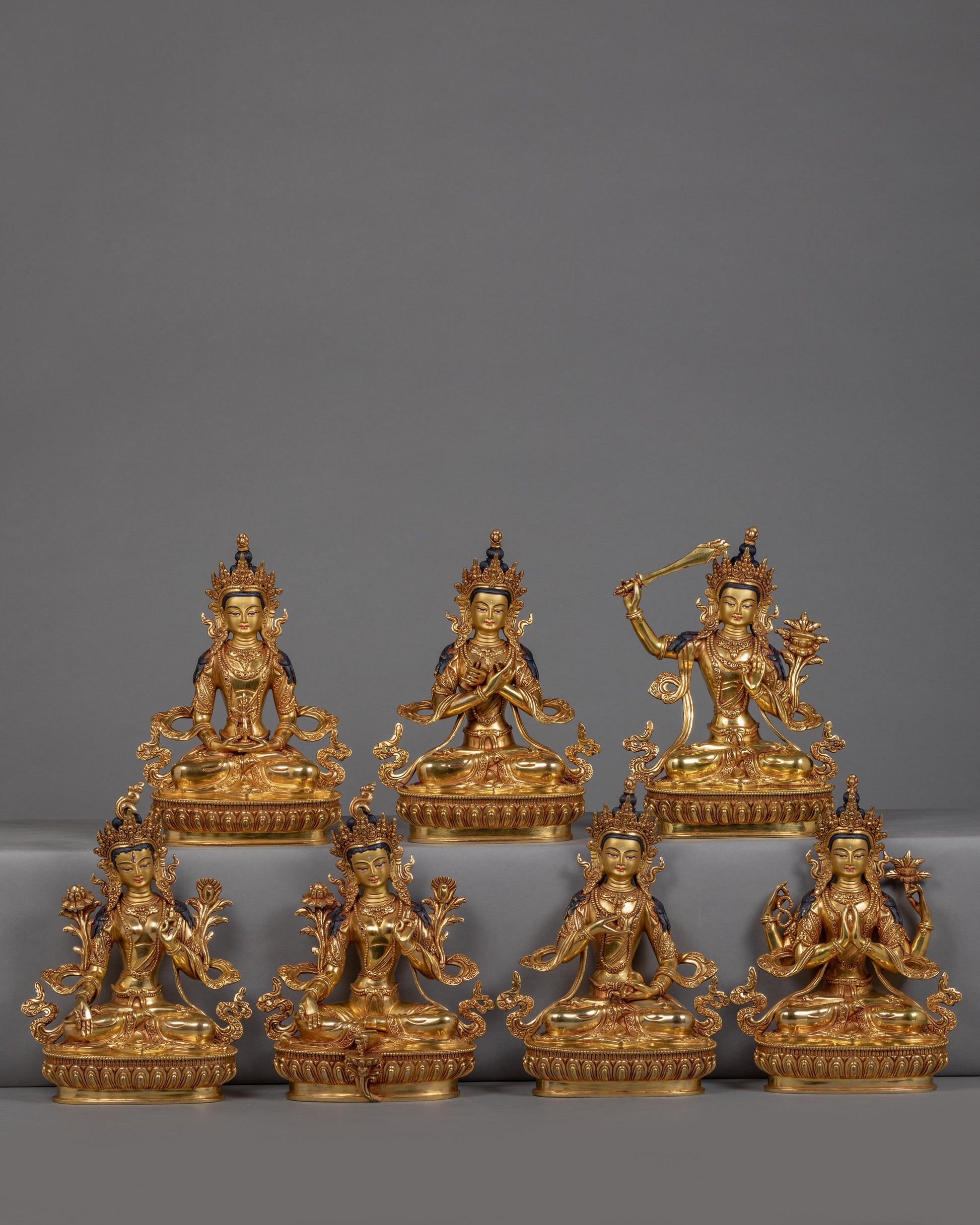 Bodhisattvas Statue Set, Vajradhara, Amitayus, Manjushri, White Tara, Green Tara, Vajrasattva, Chenrezig)