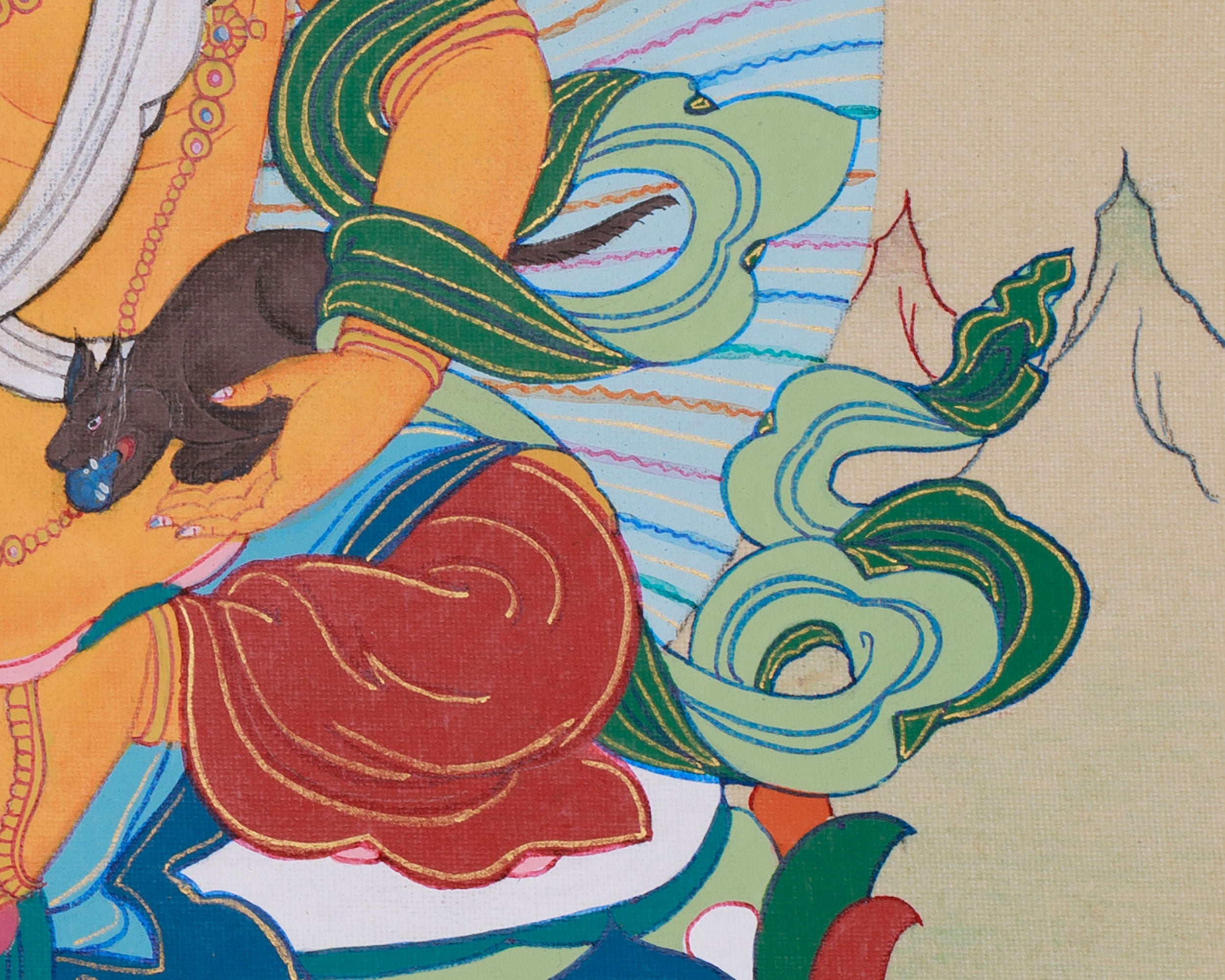 Sacred 12-Inch Dzambhala Thangka | The Tibetan God of Wealth, Fortune, and Generosity