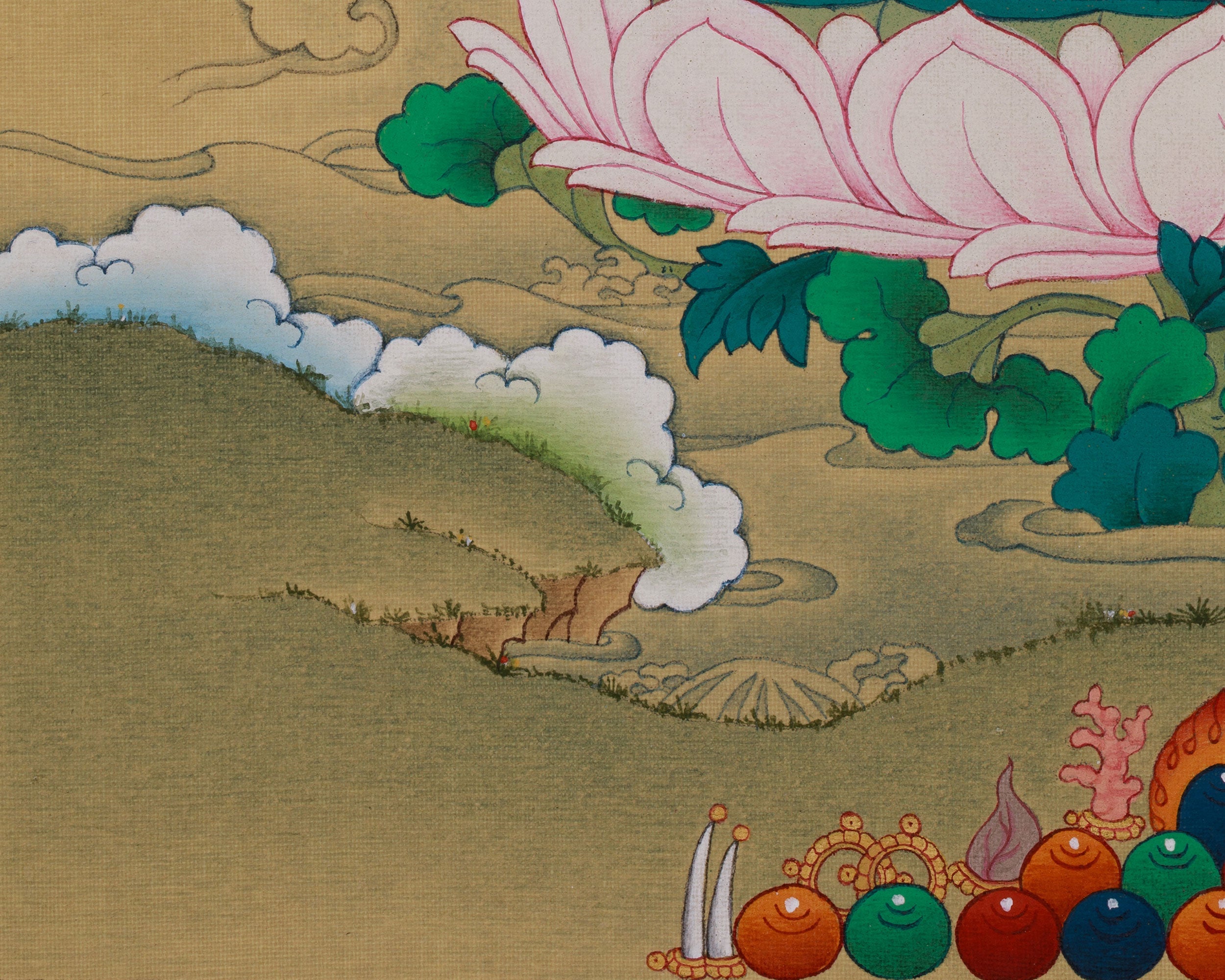 Tibetan Chenrezig with Amitabha Buddha Art | Avalokiteshvara Thangka
