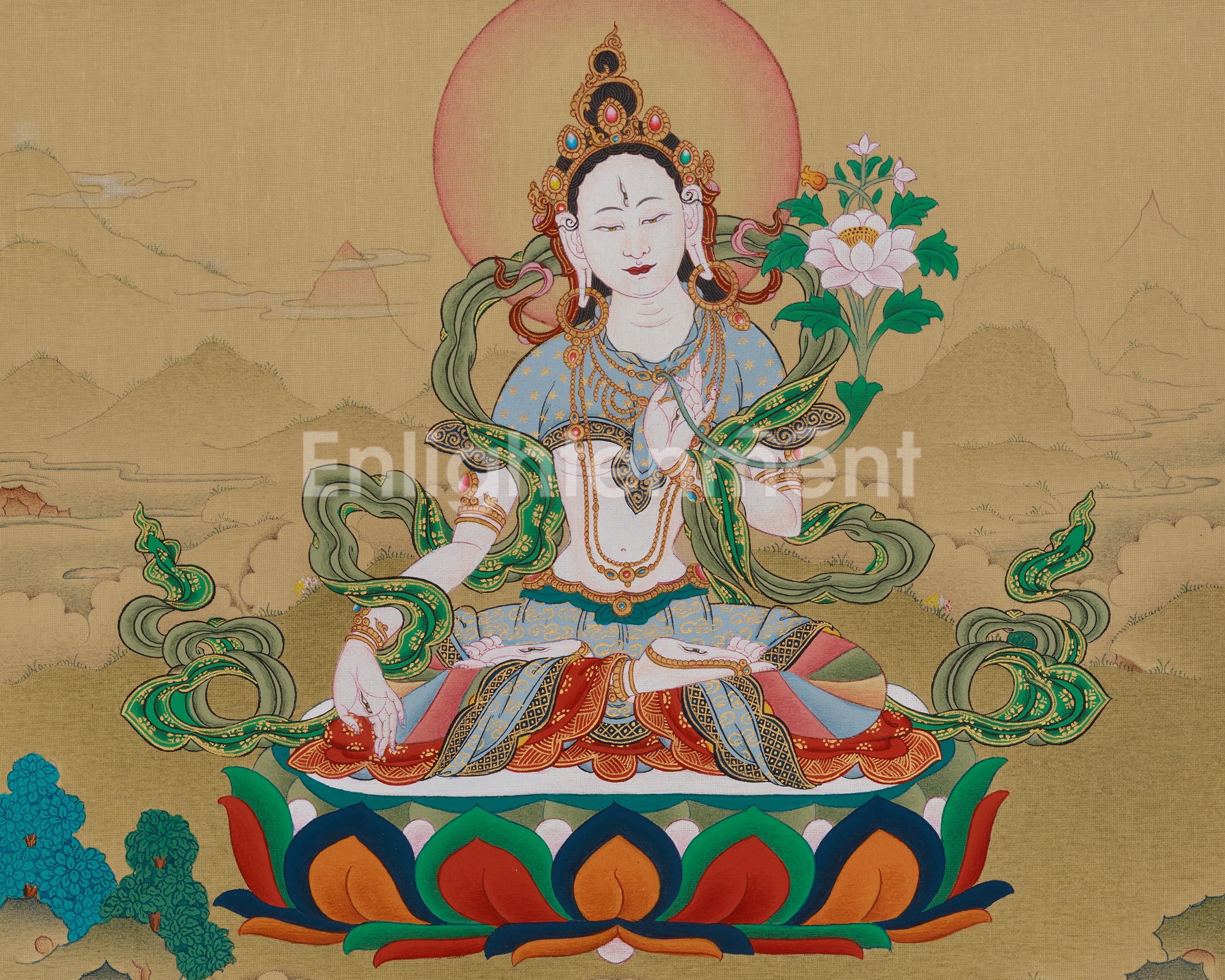 White Tara With Amitabha Buddha Art | Female Bodhisattva And Buddha in Tibetan Buddhism