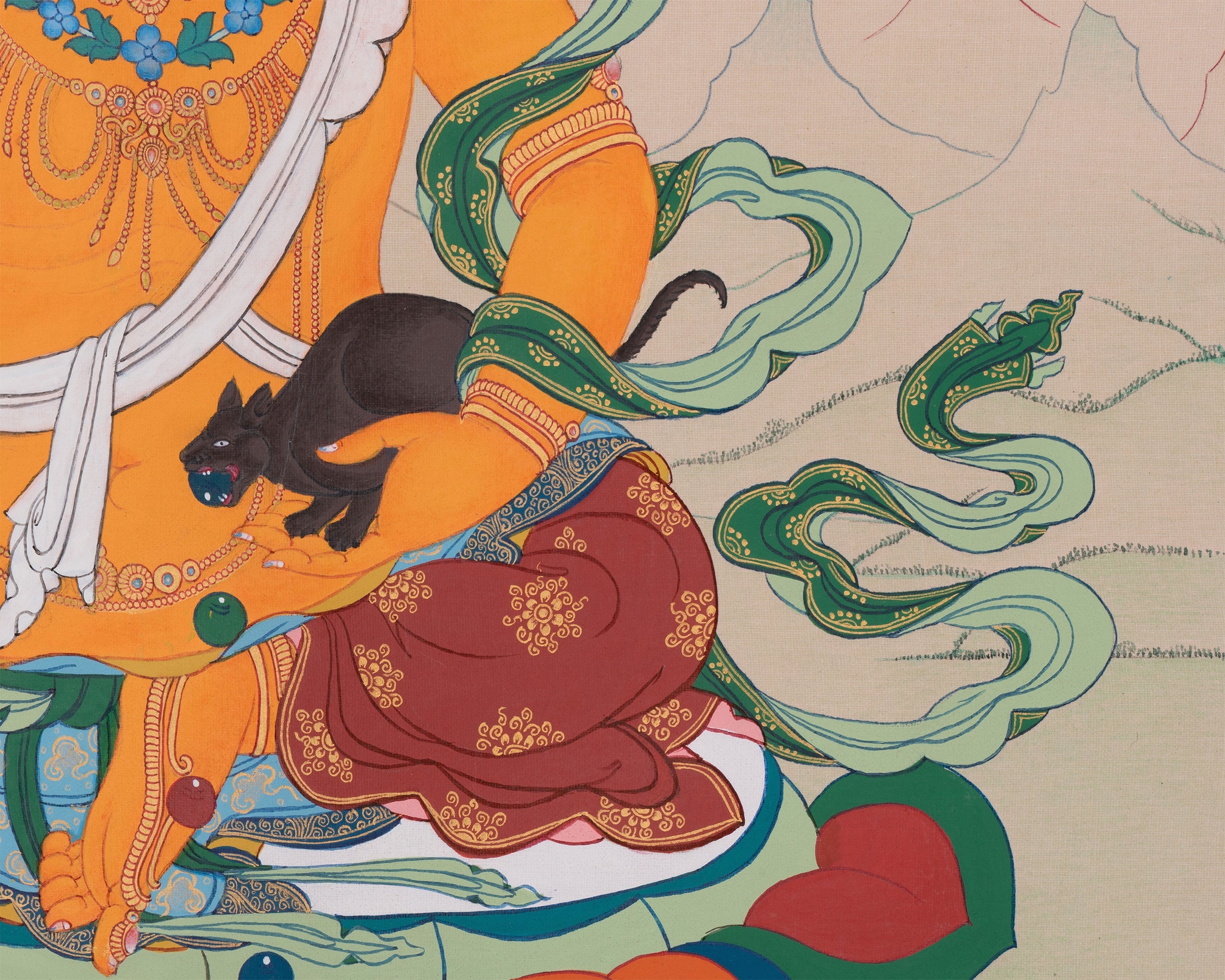 God of Abundance, Dzambhala Thangka | Tibetan Buddhist Wealth Deity