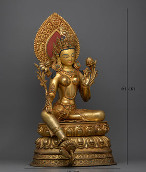 Beautifully Seated Green Tara Statue | 24K Gold-Gilded Symbol of Compassion