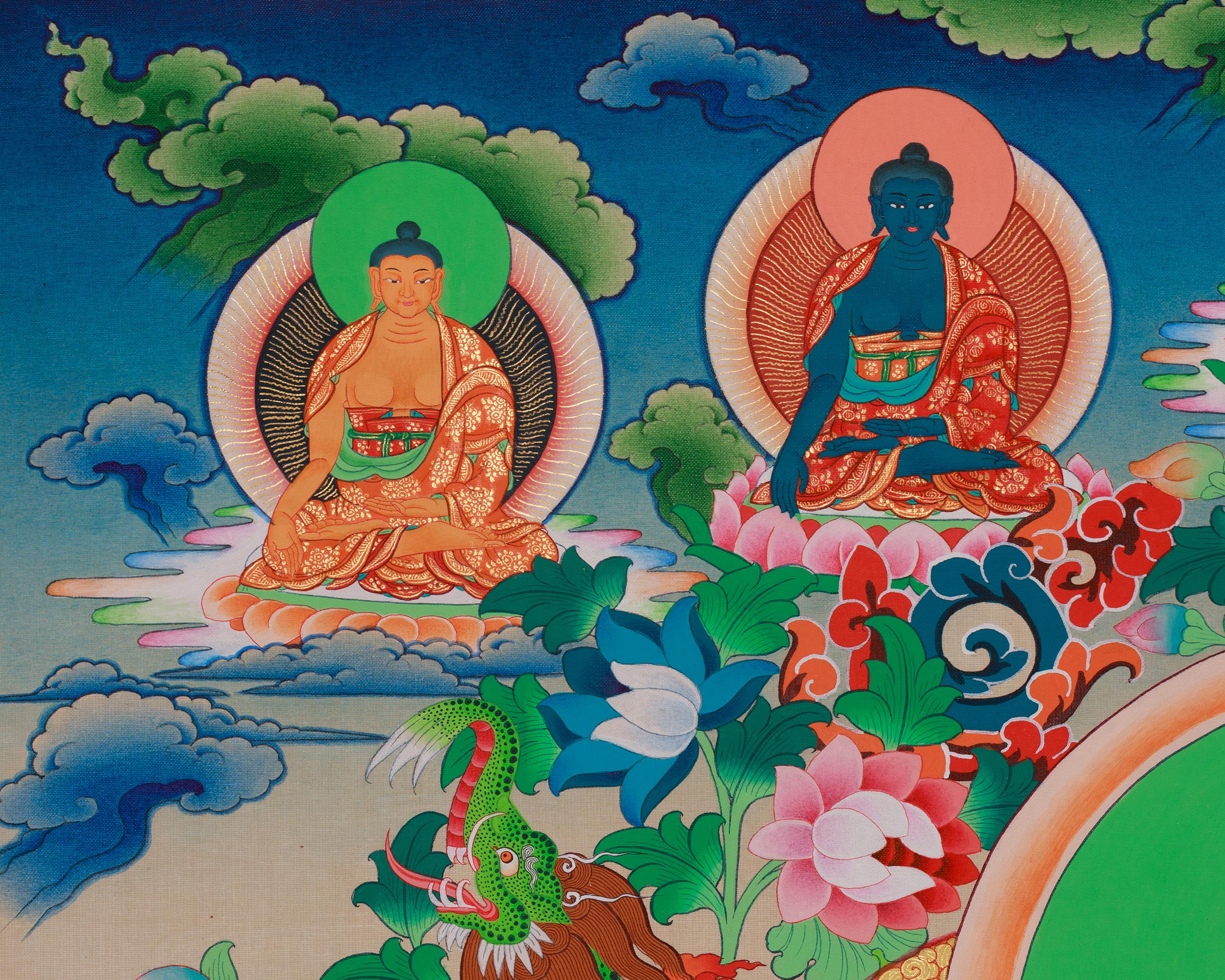 Shakyamuni Buddha With Five Dhyani Buddhas Thangka | Enlightenment and Wisdom