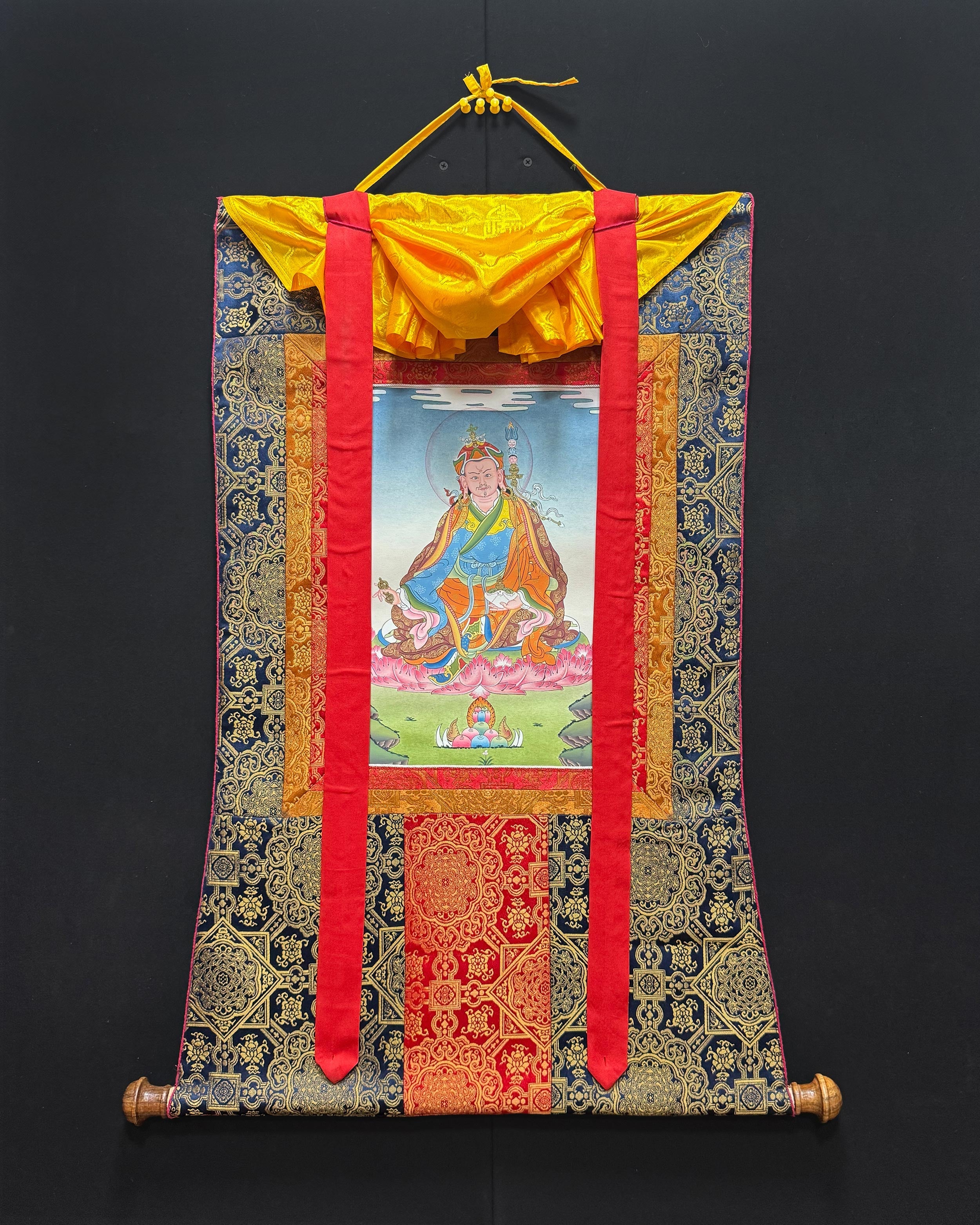 Guru Rinpoche Thangka With Brocade |  Embodiment of Profound Wisdom